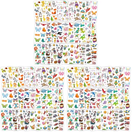 Image of Habett Temporary Tattoos for Kids, 300+ Mixed Styles Temporary Tattoos Stickers Set for Girls and Boys, Space Dinosaur Animals Butterfly Temporary Tattoos for Kids Birthday Party Supplies (Pack of 3)