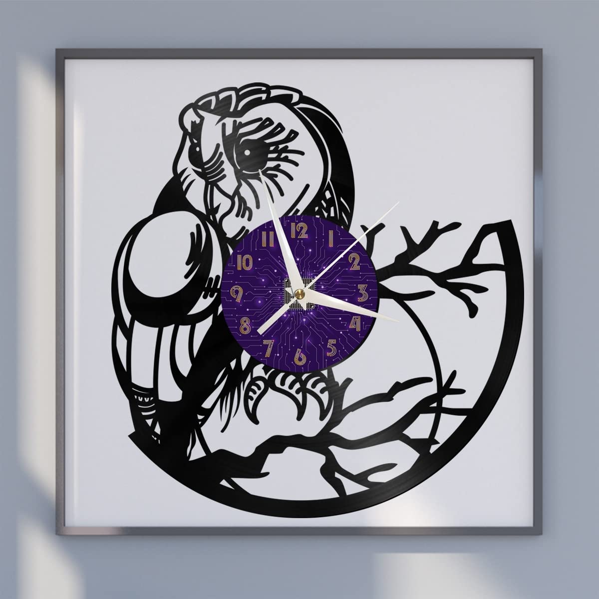 Horloge murale hibou en vinyle noir silencieuse sans tic-tac pour salon et cuisine