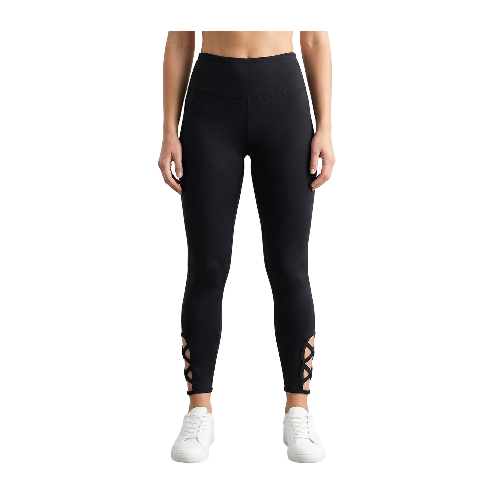 Women's Skinny Fit Seamless Compression High-Waist Ankle Strap Seamless Leggings, Black, XL-image-33
