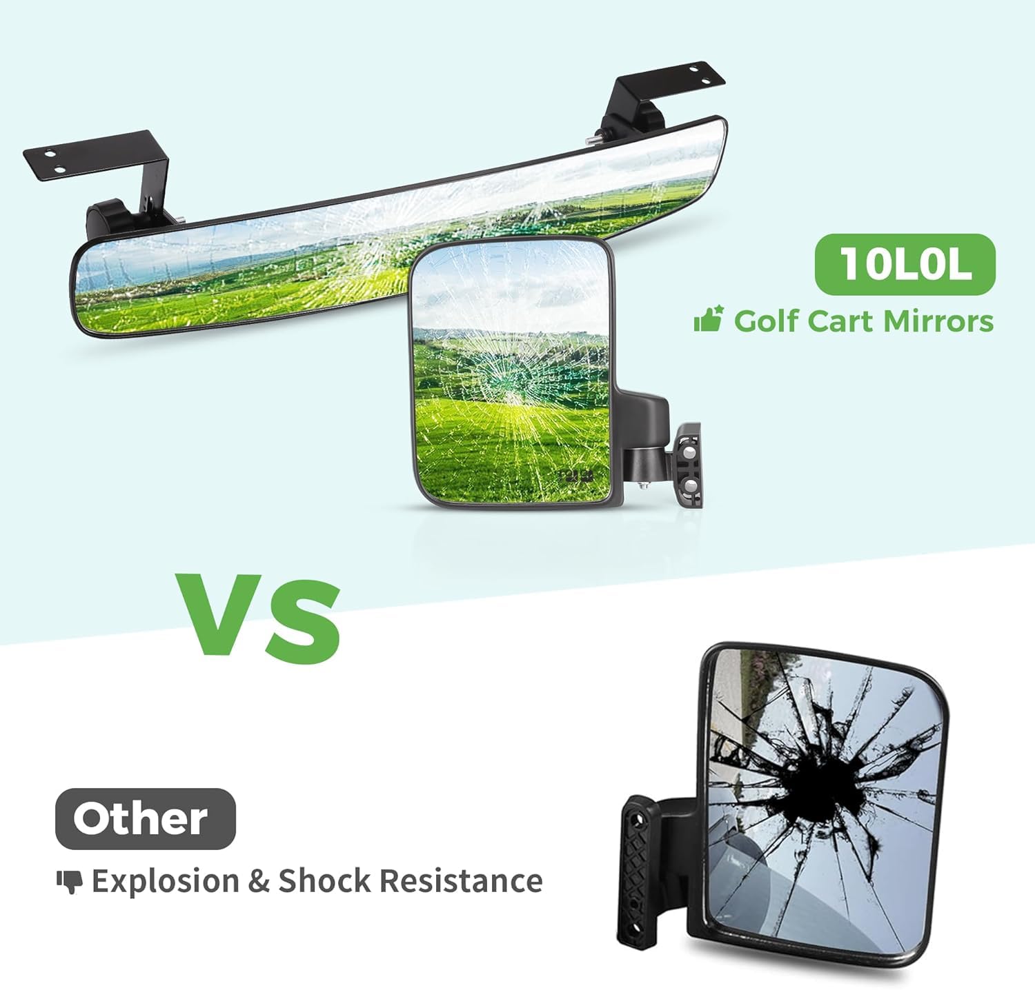 10L0L Golfwagen-Spiegel-Sets – ohne Bohren Seitenspiegel, Weitwinkel-Rückspiegel, verstellbar, HD-Glas, universell für Yamaha Club, Auto, EZGO