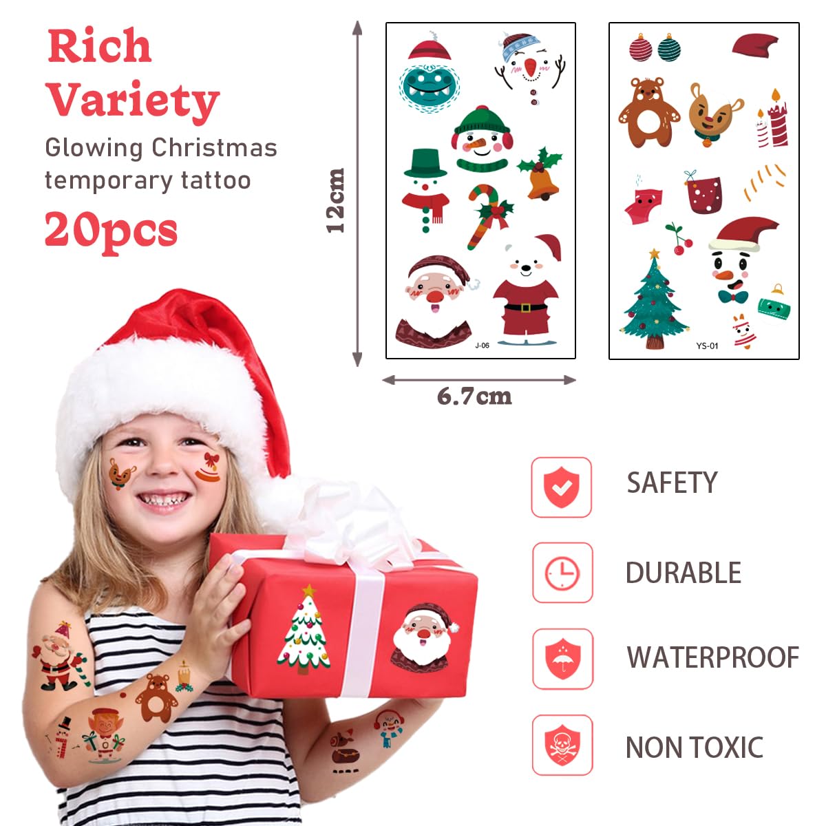 Tatuaggi Glitterati Di Natale Per Bambini – 15 Fogli Luminosi Per Calendario Dell'Avvento