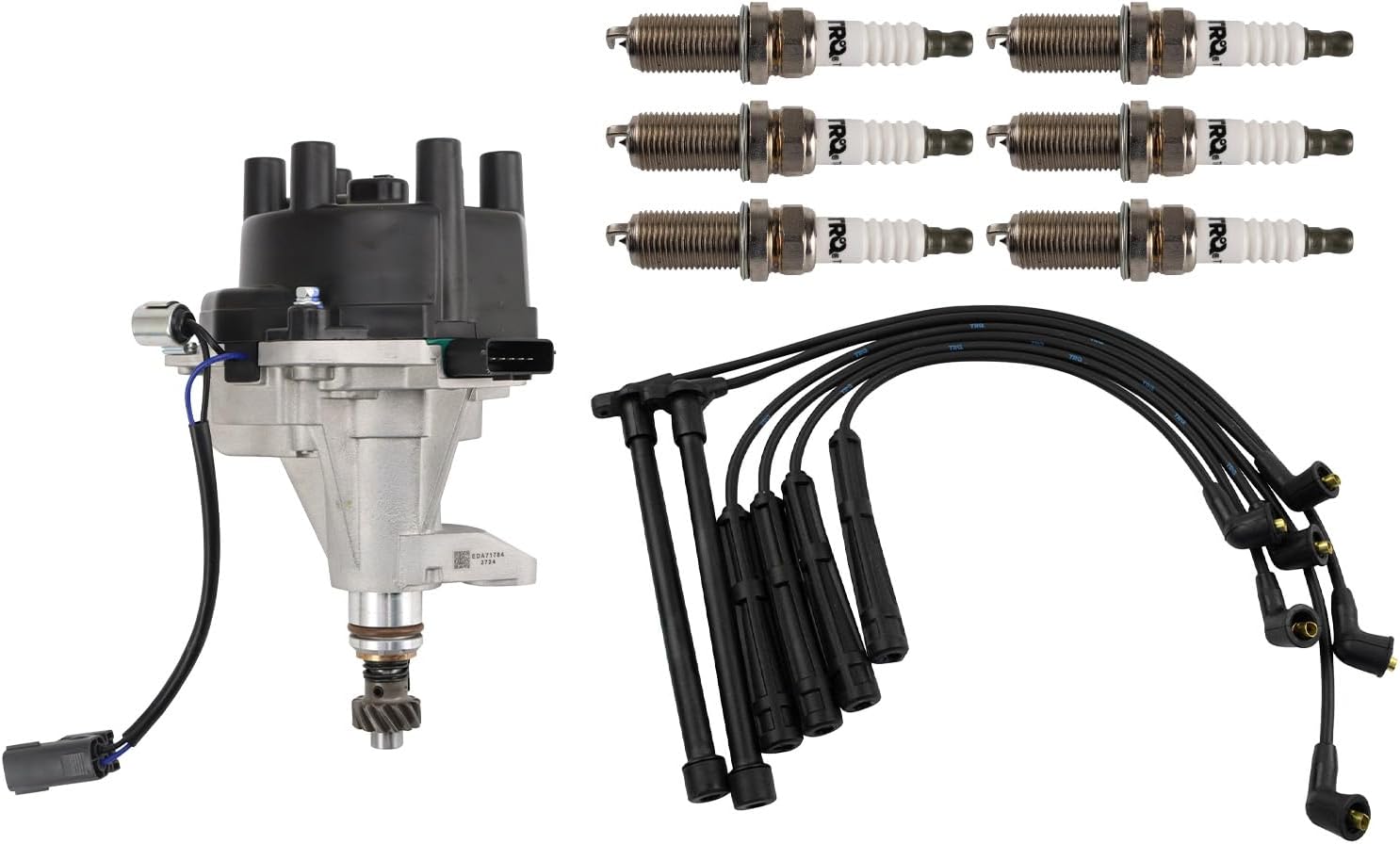TRQ Ignition Coil and Spark Plug Kit 8 Piece Distributor Spark Plug Wires Compatible with 2002-2004 Nissan Frontier 2003-2004 Xterra