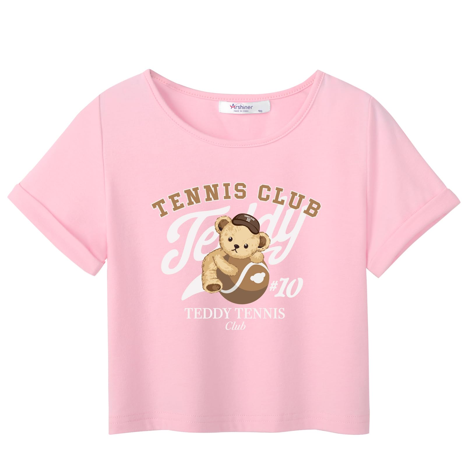 Arshiner T-Shirt Mädchen Kurz Teddybär Kinder Sommer Oberteile Rundhals Kurzarm Shirt Sport Casual Tshirts für Mädchen 7-8 Jahre