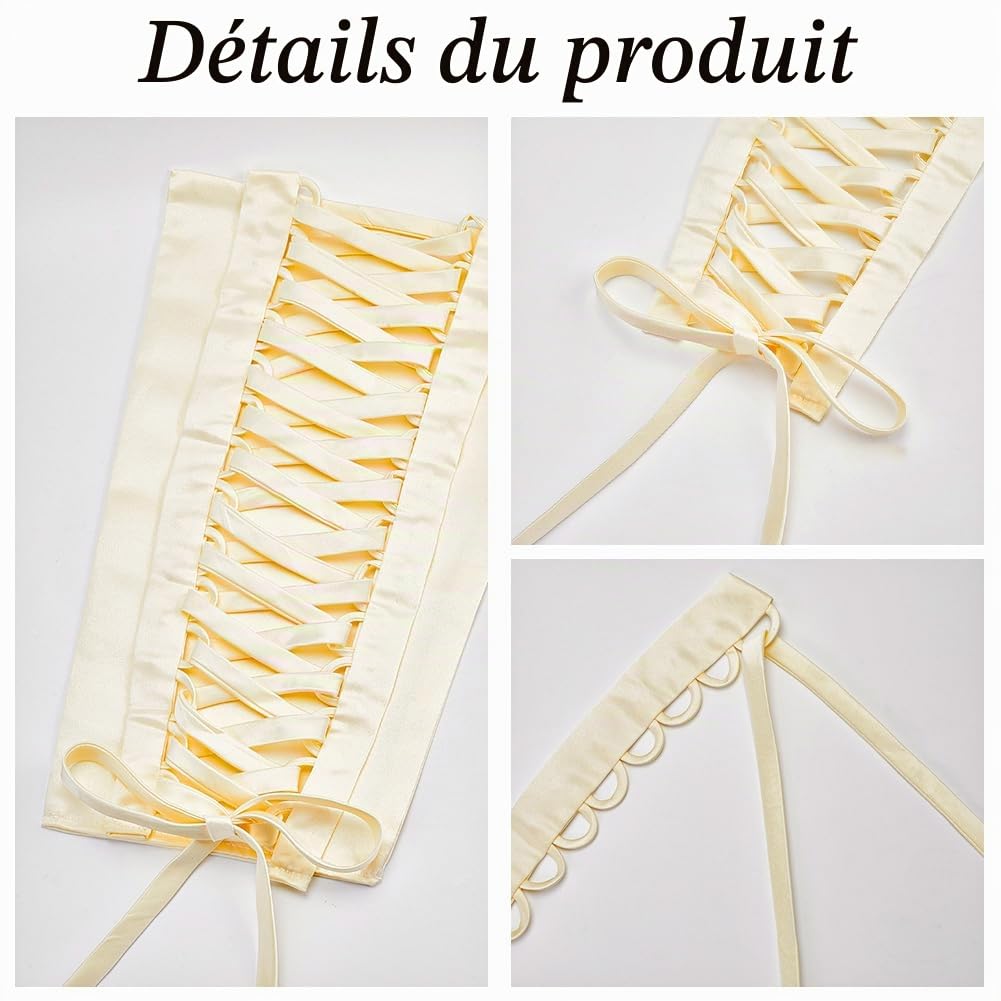 GORGECRAFT 4 kit de Corset pour Robe de Mariée Grand Tissu Satiné Extension de Panneau à Lacets Fermeture Éclair de Remplacement Ruban Réglable Attaches au Dos Corsets pour Bricolage champagne