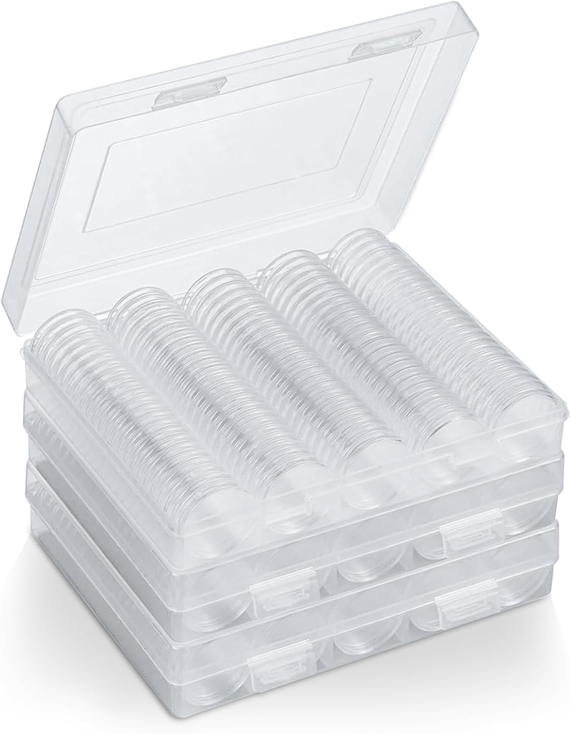 300PCS Coin Capsules, Coin Holder with Gaskets, 4 Sizes (20/25/27/30mm) Plastic Coins Protector Case with Plastic Storage Organizer Box for Collectors Coins Collection Supplies