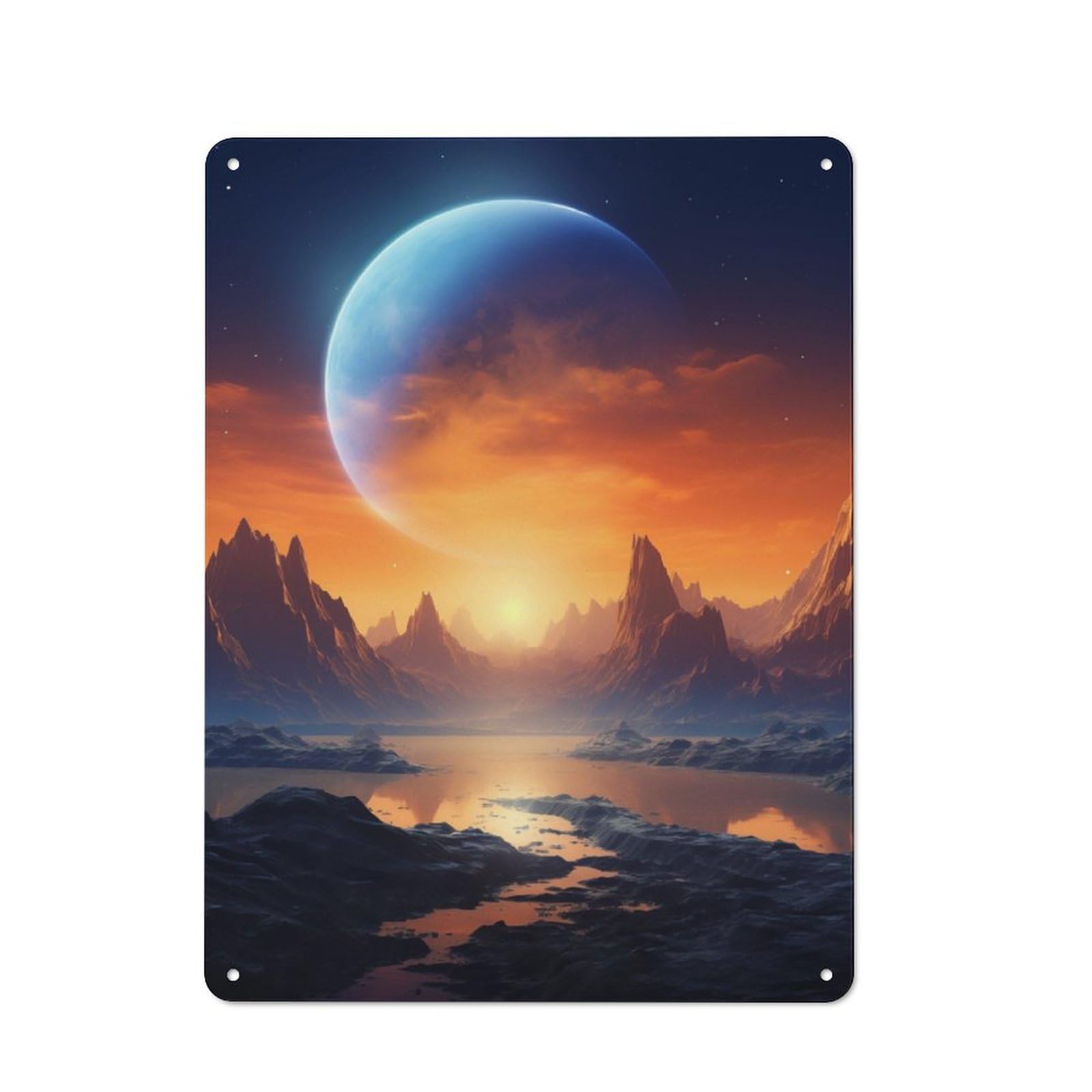 Junmoney Mountains And Planets Metal Plaque 40X30cm With For Workshop Wall, Retro Decor, A New Home Gift For Collectors Of Metal Signs