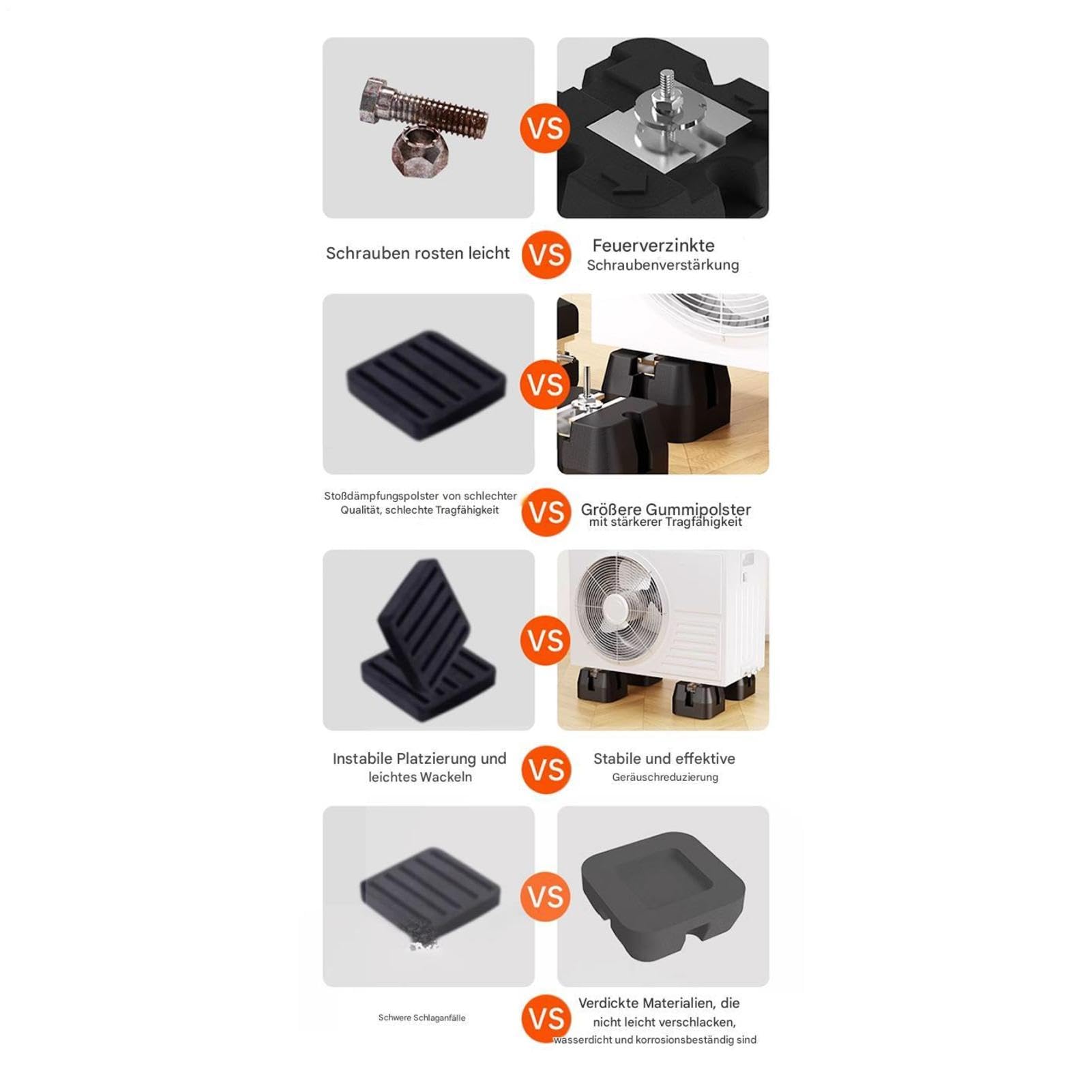 Supporti Base Condizionatori Split Base Per Pompa Di Calore | 4 Pezzi Resistente, Supporti Antivibranti, Portata 500kg