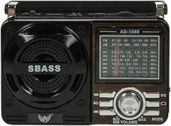 Rádio Portátil 1088 com Bluetooth Bivolt com USB Cartão SD Auxiliar P2 e Pilhas Entrada AC Recarregável AM FM SW (Marrom)