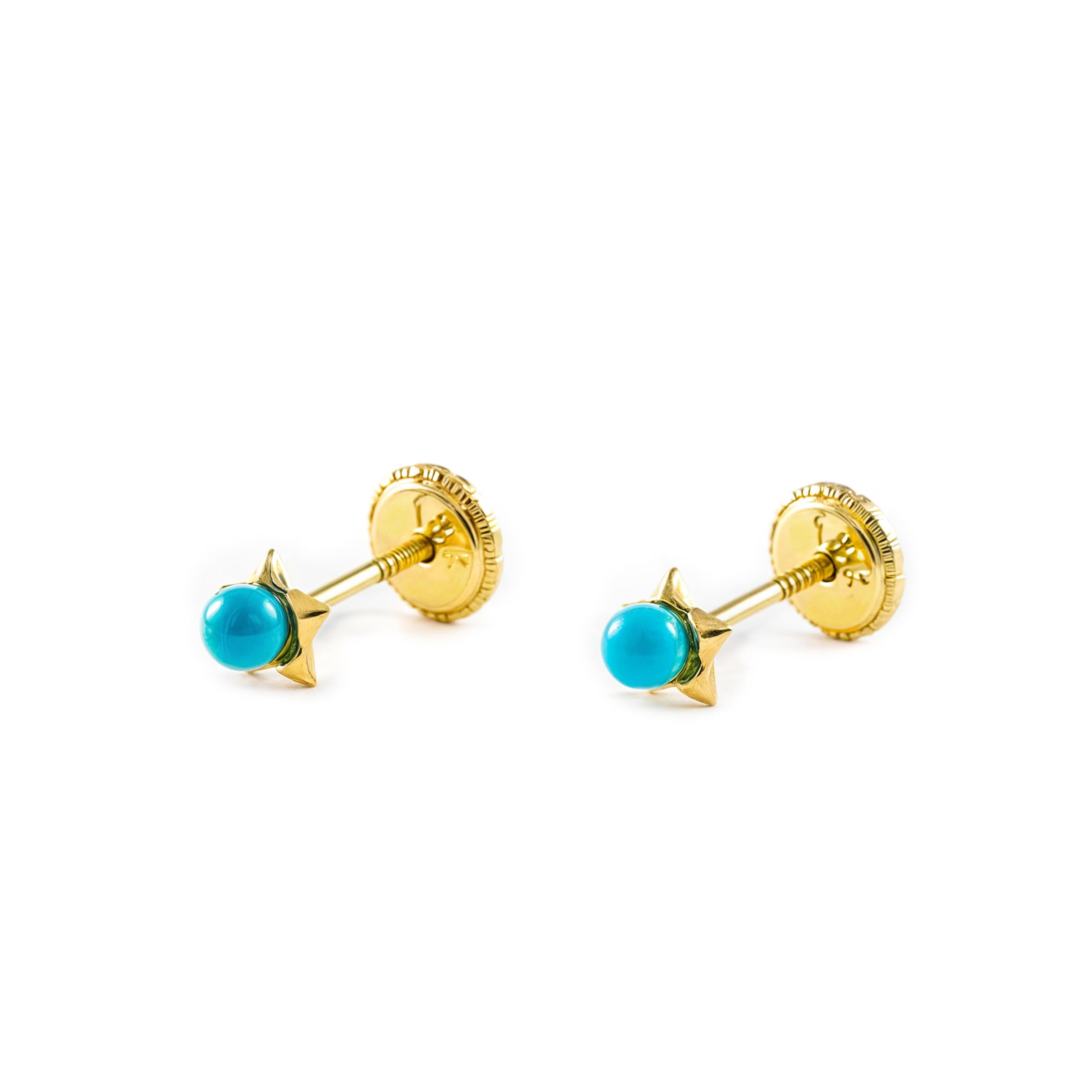 Mondepetit - Orecchini bambini Stella Turchese 2.5 mm Oro Giallo 18K - Scatola Regalo - Certificato di garanzia