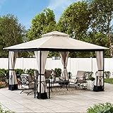 Sunjoy Ethan 11 x 13 ft. Steel Gazebo with 2-Tier Hip Roof, Beige & Black
