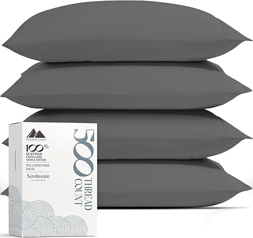 Miniatura 44 de Mayfair Linen 100% Cotton King Size Pillow Cases Set of 2-500 Thread Count Pillow Cases King Size Set of 2 (Dark Grey), Luxuriously Soft Hotel