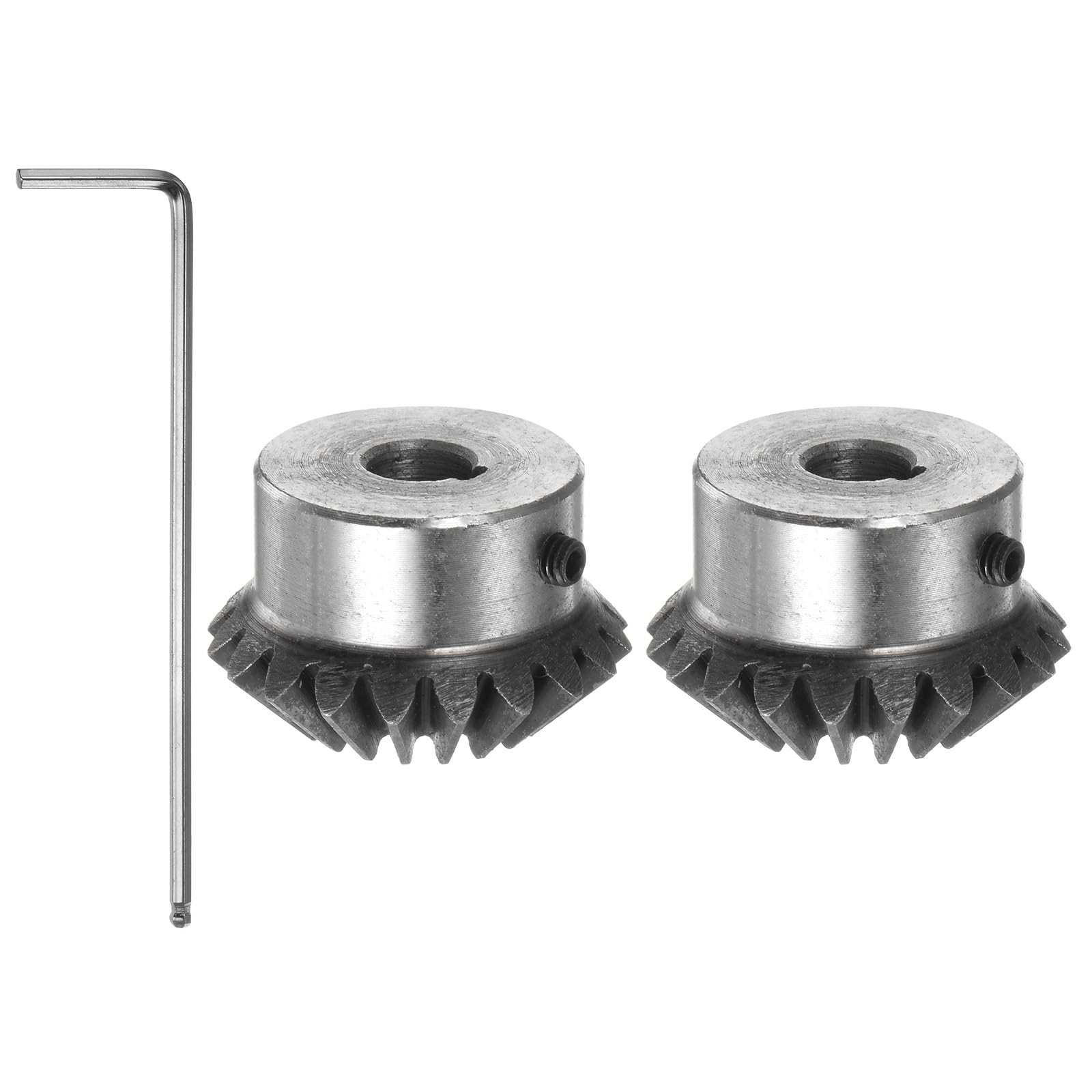 sourcing map 2Stk Kegelrad 2M 20 Zähne 10mm Welle Loch 1:1 Kegelförmig Ritzelrad mit 4mm Stichstraße 45# Stahl 2 Modul 90° Lenkrad mit M5 Befestigungsloch für Hardware Mechanische Drehung