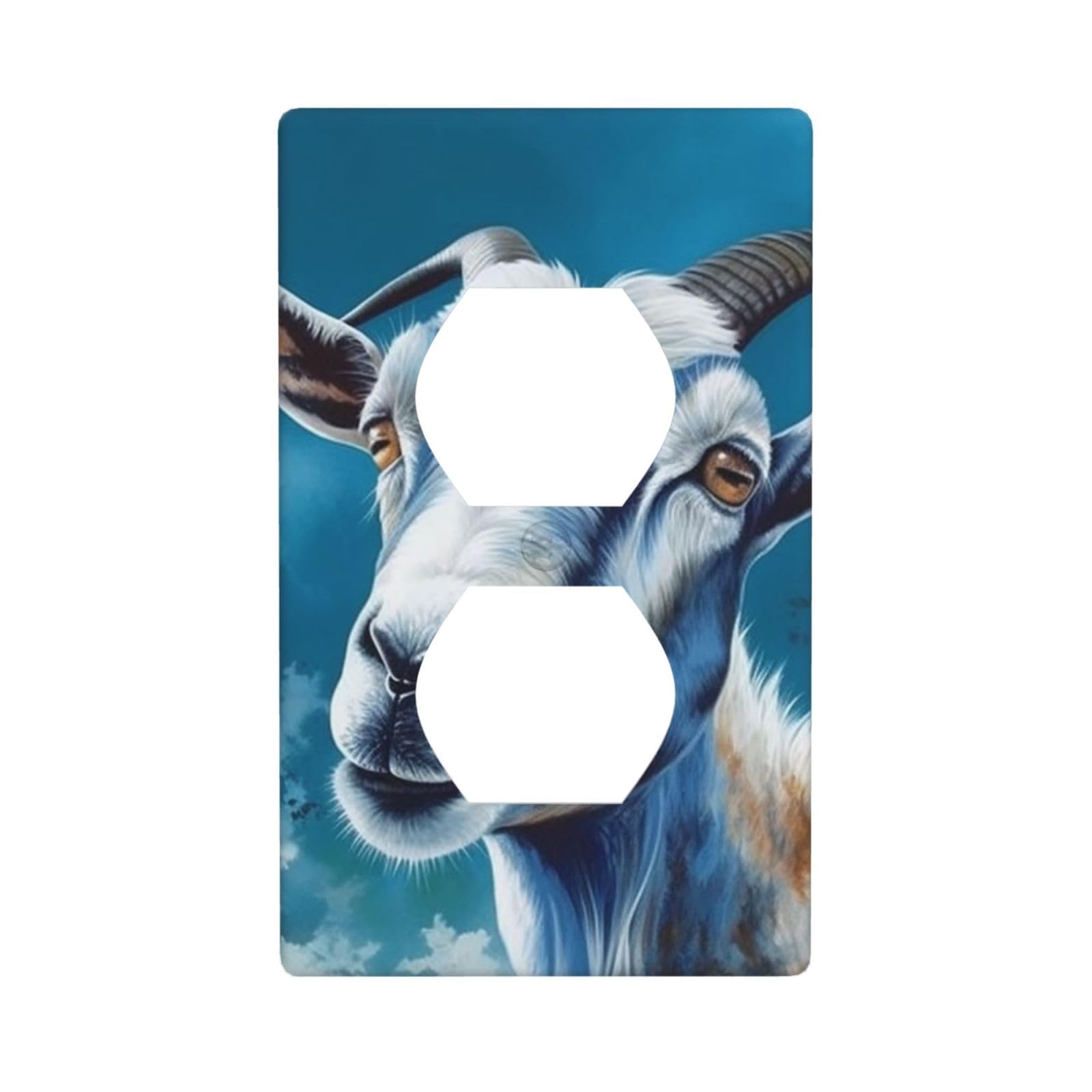 Blue Goat Print Wall Plate, Duplex Outlet Cover 1-Gang Decorative Light Switch Covers, Unbreakable Polycarbonate Faceplates Electrical Receptacle Plug Covers, Screws Included