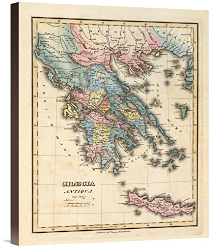 Global Gallery Budget GCS-295144-22-144 Historical Map Fielding Lucas Graecia Antiqua Gicee On Wall Art Print