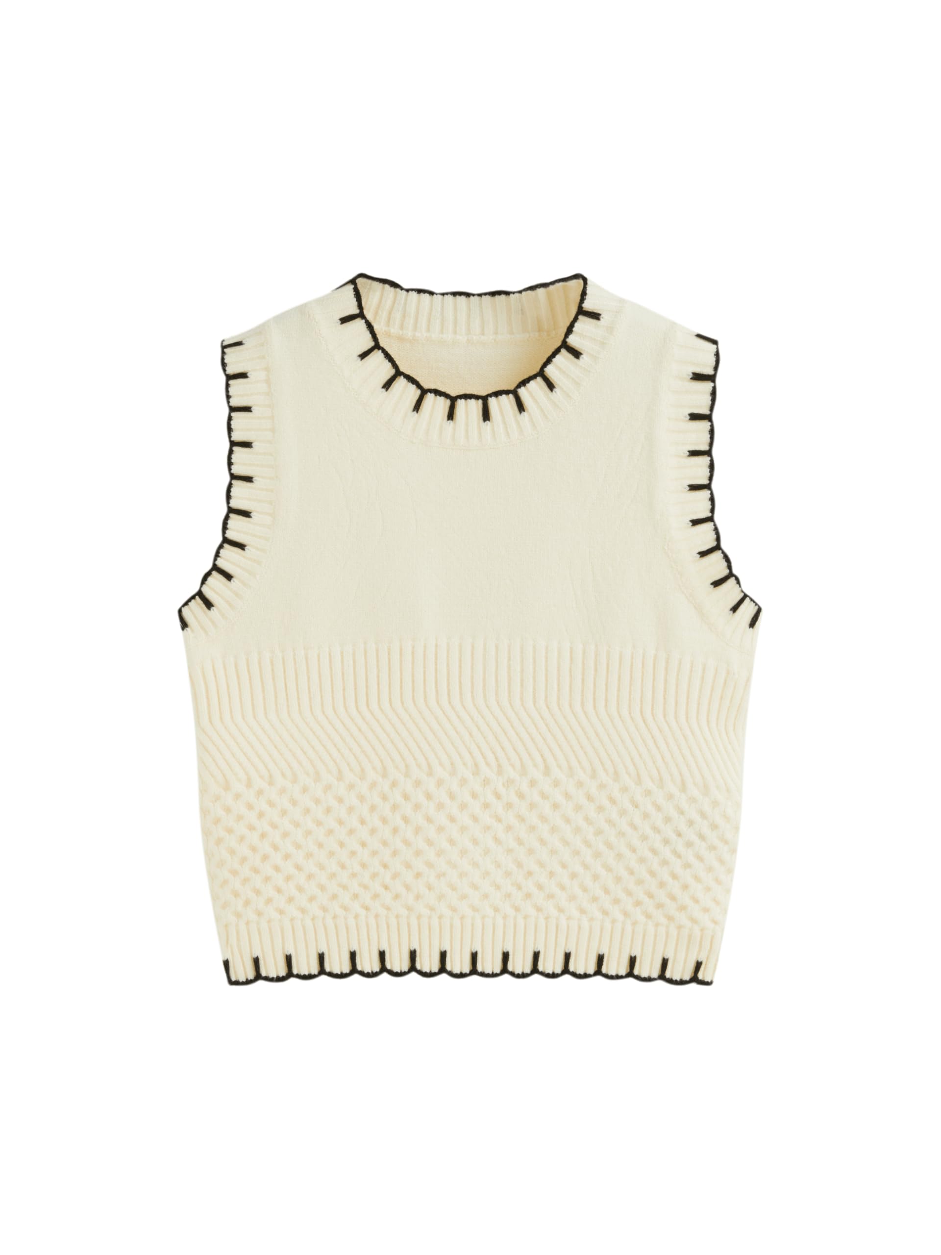 CIDER Sweater Vest Women Color Block Sleeveless Crew Neck Knit Cropped Sweater Tank Tops Outfits