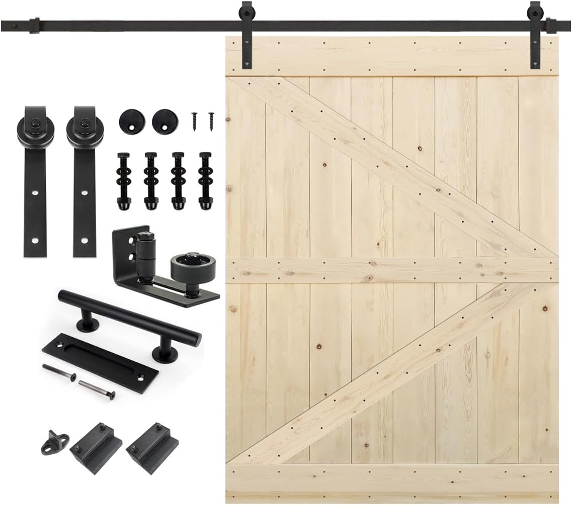 S&Z TOPHAND 60 in. x 84 in. Unfinished Knotty Barn Door with 10FT Sliding Door Hardware Kit/American Traditional Country Style/Solid Wood/Sliding Door/Single Surfaces