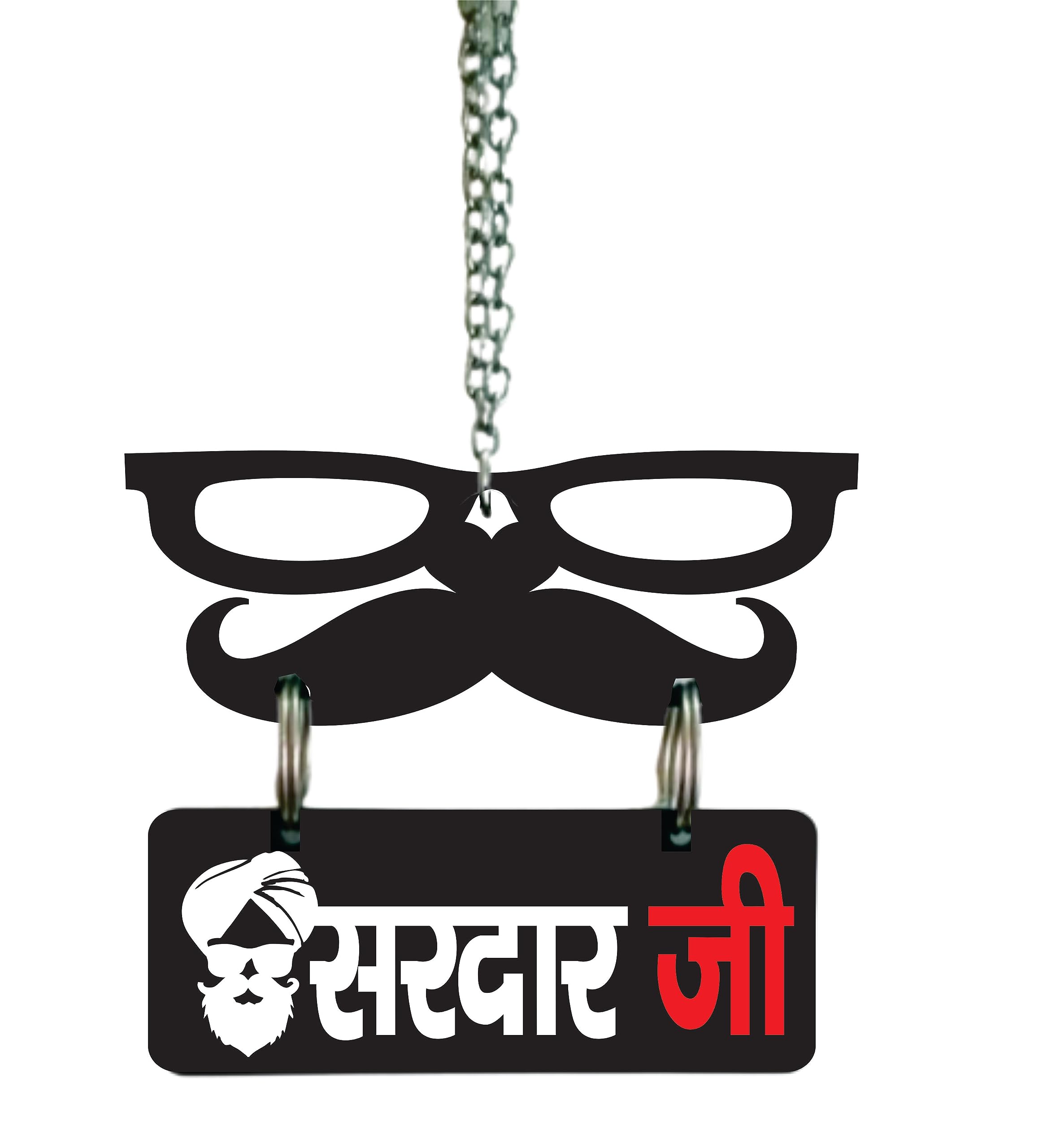 Chanda Creations 3D Acrylic Car Hanging SARDAR JI with Goggle Both Side Ornament Decor Interior Accessories Item for Rear View Mirror