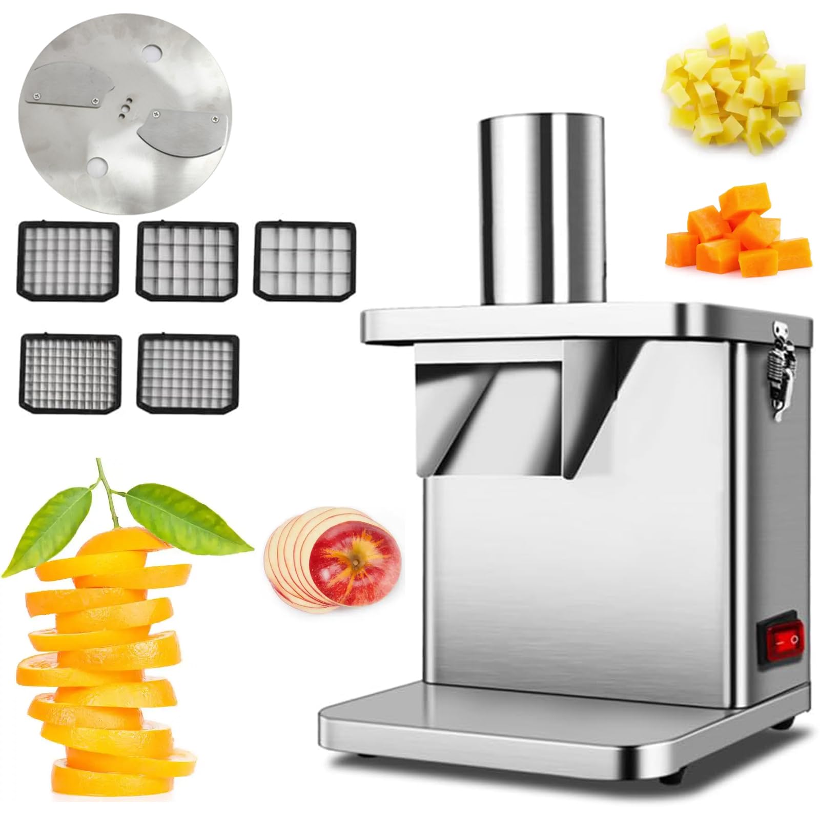 GTHTUHFD Commercial Vegetable Cube Cutting Machine, Heavy Duty Electric Slicer Dicer Chopper, 5 Dicing Sizes For Food Preparation,Slice