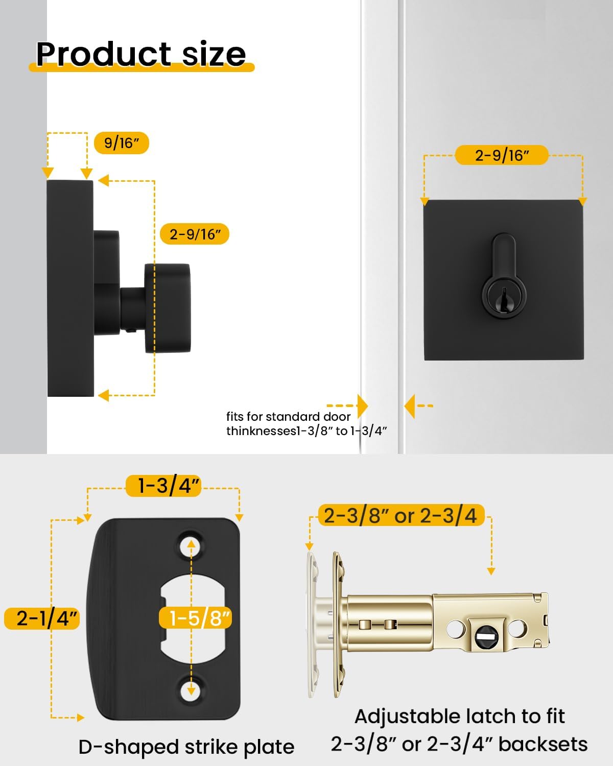 Goldenwarm Matte Black Deadbolt Lock, Heavy Duty Zinc Alloy Square Exterior Keyed Front Entry Door Lock for Entrance Door and Front Gate - 1 Pack