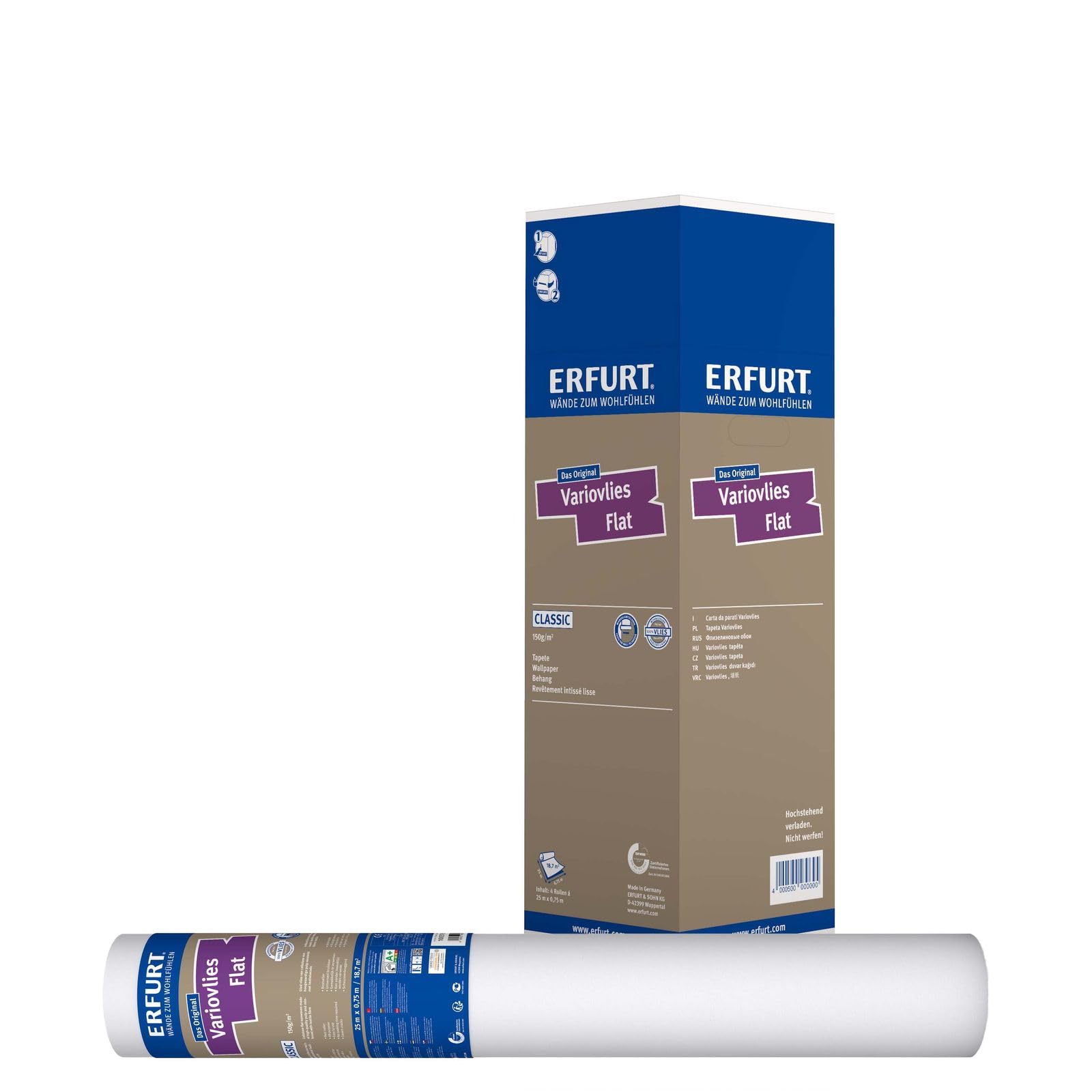 Erfurt Variovlies FLAT Classic 150g Zellulose-Glattvlies 25X0.75 Tapete 4 Rollen 1003705