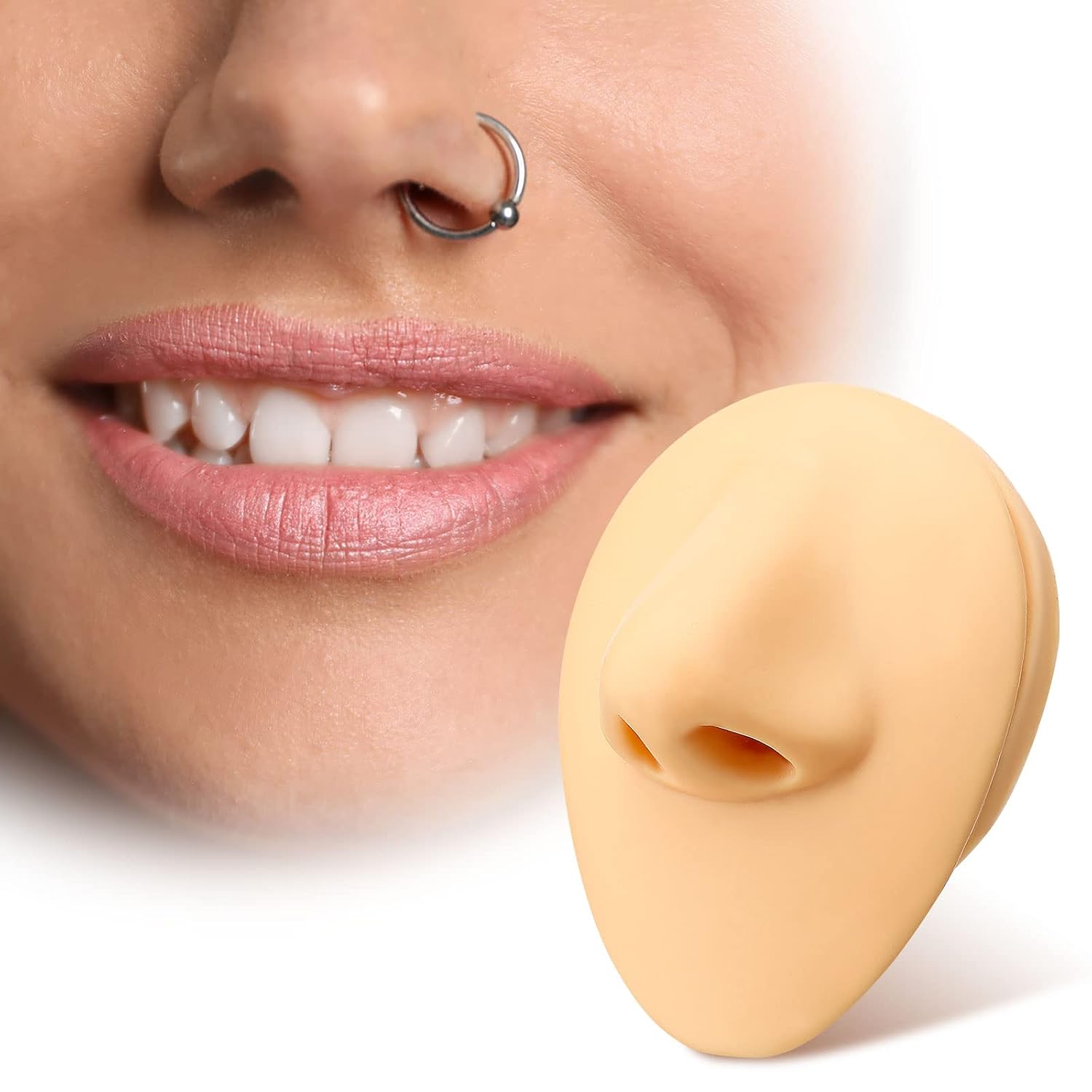WILLBOND 2 Pcs Silicone Nose Model, Soft Flexible Body Part Displays, Realistic Fake Nose, Human Piercing Practice Body Model Parts for Jewelry Display, Practicing Suture, Mannequin Teaching Tool