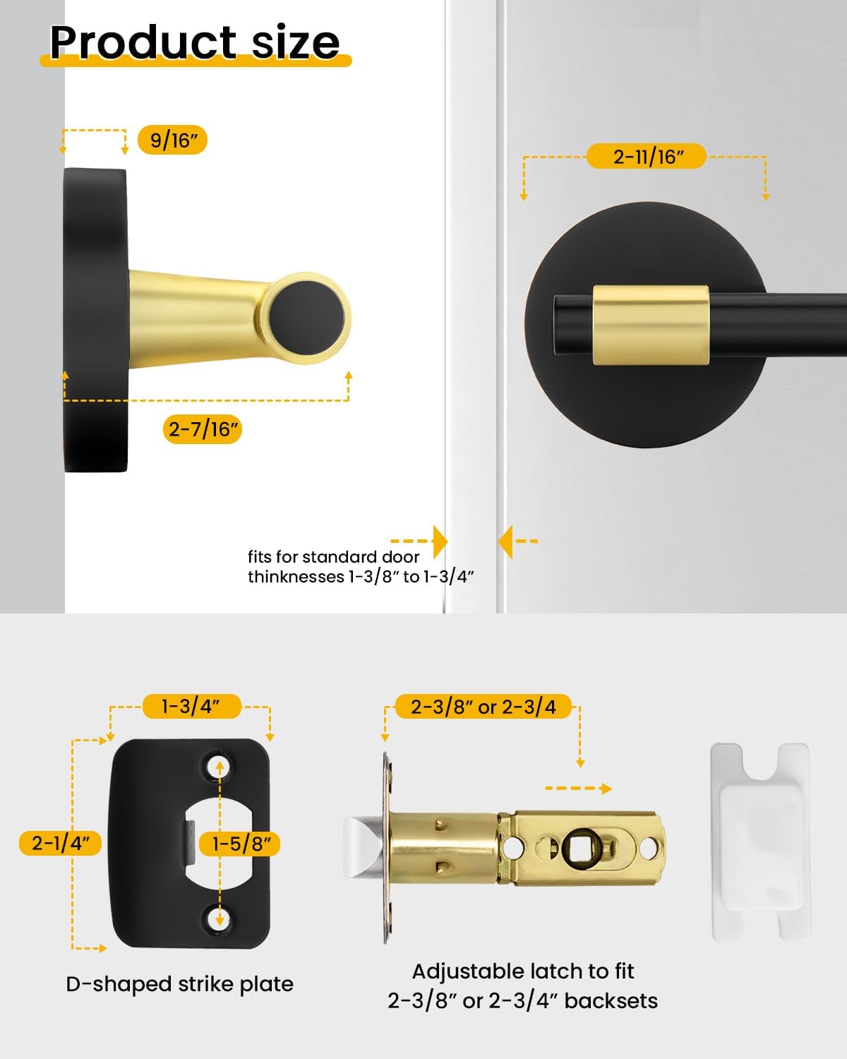Goldenwarm 4 Pack Black and Gold Closet Door Handle, Interior Door Handles, Passage Door Lever, Black and Gold Passage Door Handles Knob Lever for Hallway, Closet