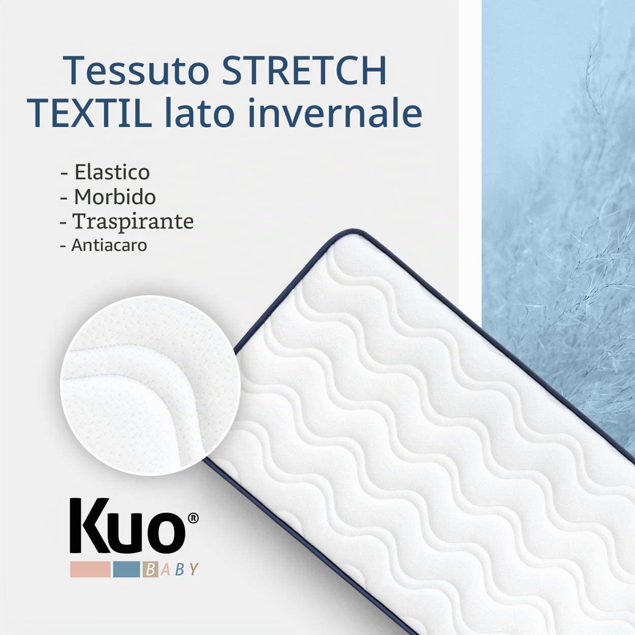 KUO Baby - Materasso per Culla Baloo | Materasso in Schiuma e Viscoelastico | Reversibile, Igienico e Traspirante | 80 x 50 cm