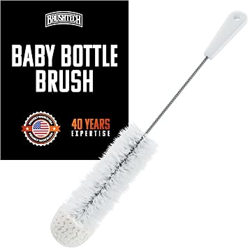 Brushtech Foam-Tipped Baby Bottle Brush, Pack of 2 - Durable & Soft Bristles & Foam Tip for Deep Bottle Cleaning - Made in USA, Cleaning Tools for Glass & Plastic Bottles