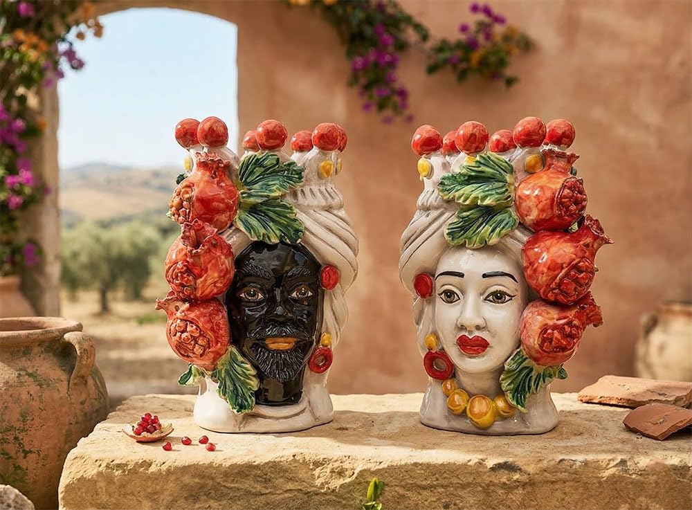 Têtes de moro Caltagirone vases grand modèle 20 cm en céramique de Sicile