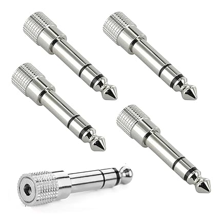 Hi-PLASST 6.3mm Stereo Male to 3.5mm Stereo Female Audio Jack Converter Adapter for Piano, Guitar,etc Connection with Headphones (Silver 5 pcs)
