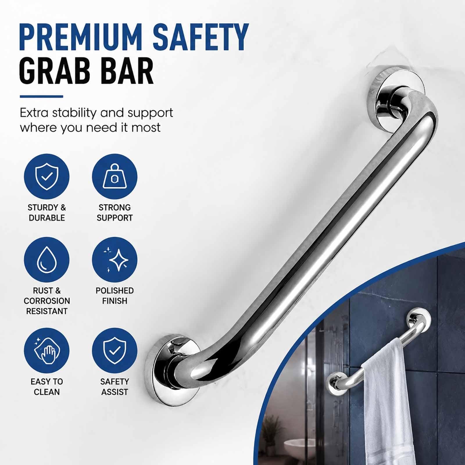 Maniglioni Di Supporto A Parete per Doccia, Corrimano Antiruggine per Bagno E WC, Ausilio per La Mobilità E La Prevenzione Delle Cadute per Anziani, Persone In Gravidanza(60cm)
