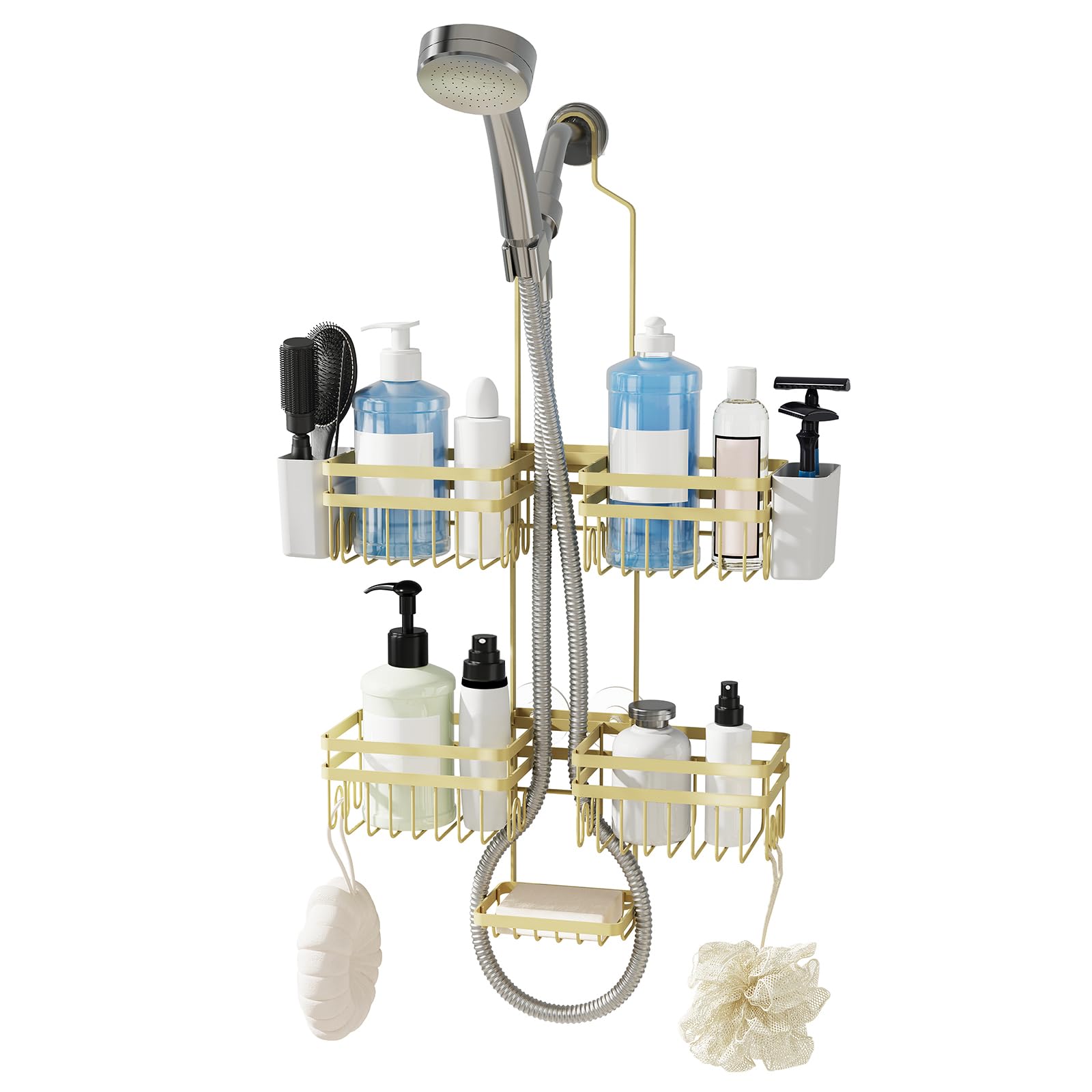 Photo 1 of **POSSIBLY MISSING ASSEMBLY HARDWARE/ UNKNOWN MISSING ASSEMBLY PIECES** STAHLHEART Shower Caddy Hanging for Bathroom Organizers and Storage - 3-Tier Adjustable Anti-Swing Shower Organizer Hanging with Heavy-Duty Suction Cups, Damage-Free Rustproof (Gold)