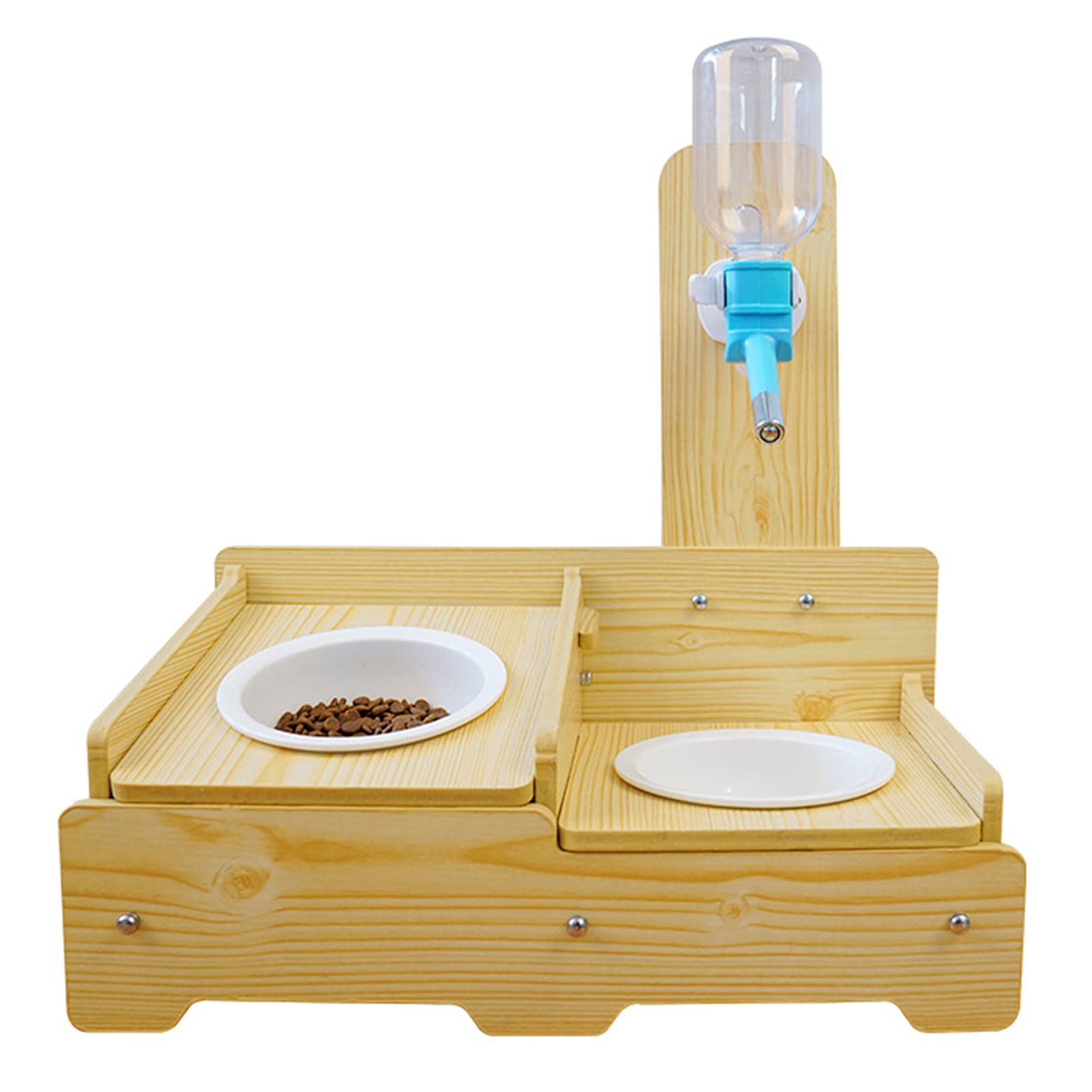 Erhöhter Fressnapf Für Katzen Und Hunde,Katzennapf Hundenäpf/Futternapf Aus Porzellan Mit Automatischer Wasserflasche,Holz, Doppel-Fressnapf, Futterstation, Futternapf-Halterung
