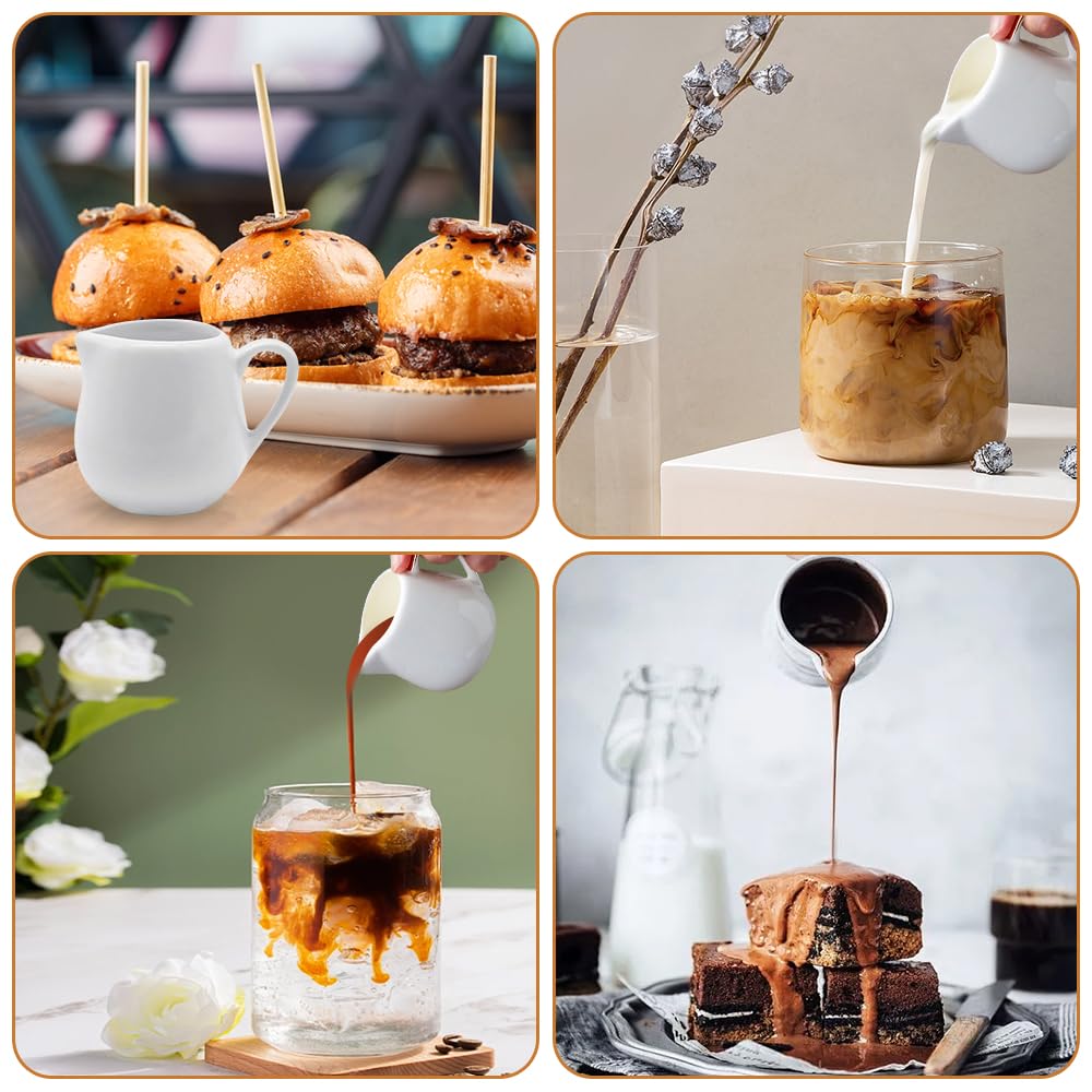 Foreverup 12 piccole brocche per il latte, 50 ml, in ceramica bianca, piccola brocca per sugo con manico, mini brocche riutilizzabili per lattiera, salse, zuccheriera, sciroppo, per caffè, tè, salsa