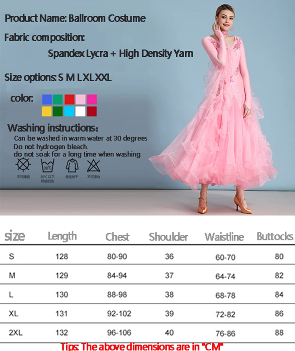 Damskie sukienki tańca towarzyskiego, wykwintne hafty diamentowe Foxtrot Waltz konkursowa sukienka, taniec nowoczesny z długim rękawem Prom Performance Dance Dress