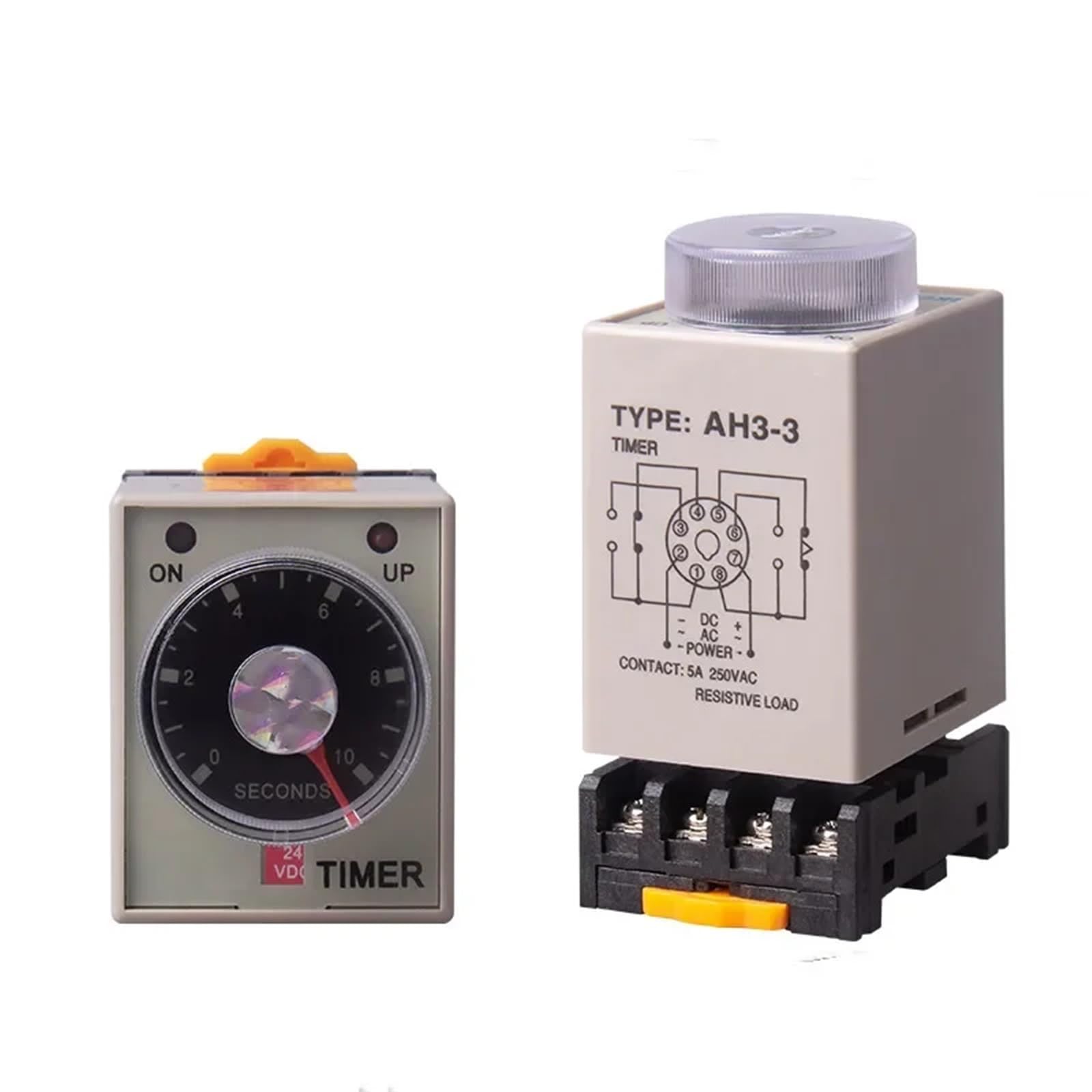 CA 36V 110V 220V 380V 24V Temporizador de retardo Relé 0~60 segundos 0~60 minutos AH3-3 con base de enchufe (1S, AH3-3_380V)