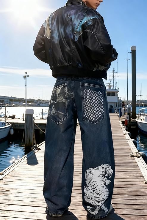 Unisex Y2K Hip Hop Street Jeans Tiger Print Gothic Baggy Jeans Vintage High Waist Denim Jeans Wide Leg Pants - Image 5