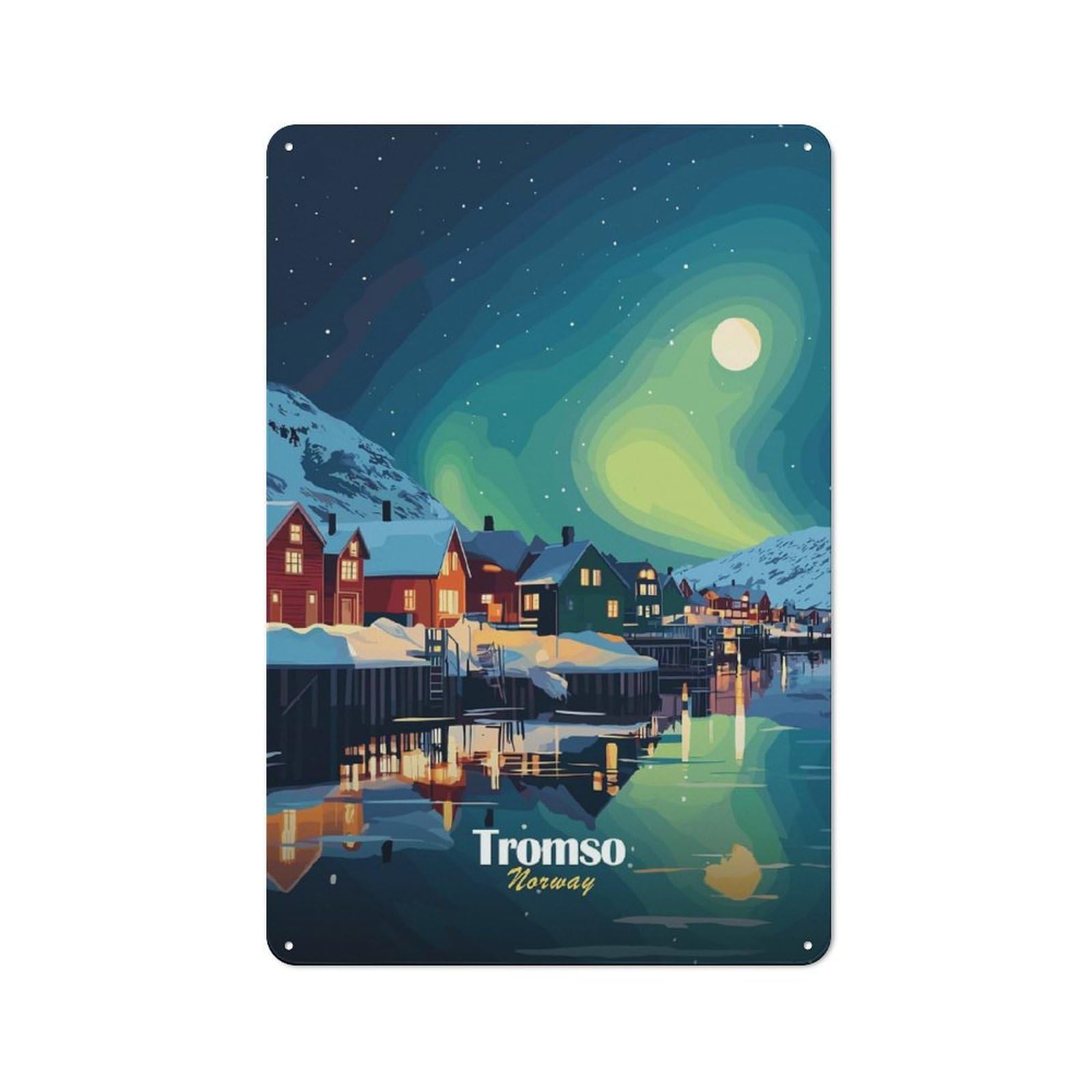 Junmoney Style-22 Tromso, Norway Night Retro Metal Wall Sign 30X20cm For Guest Room Or Hallway, A Housewarming Gift For Home Decor Collectors