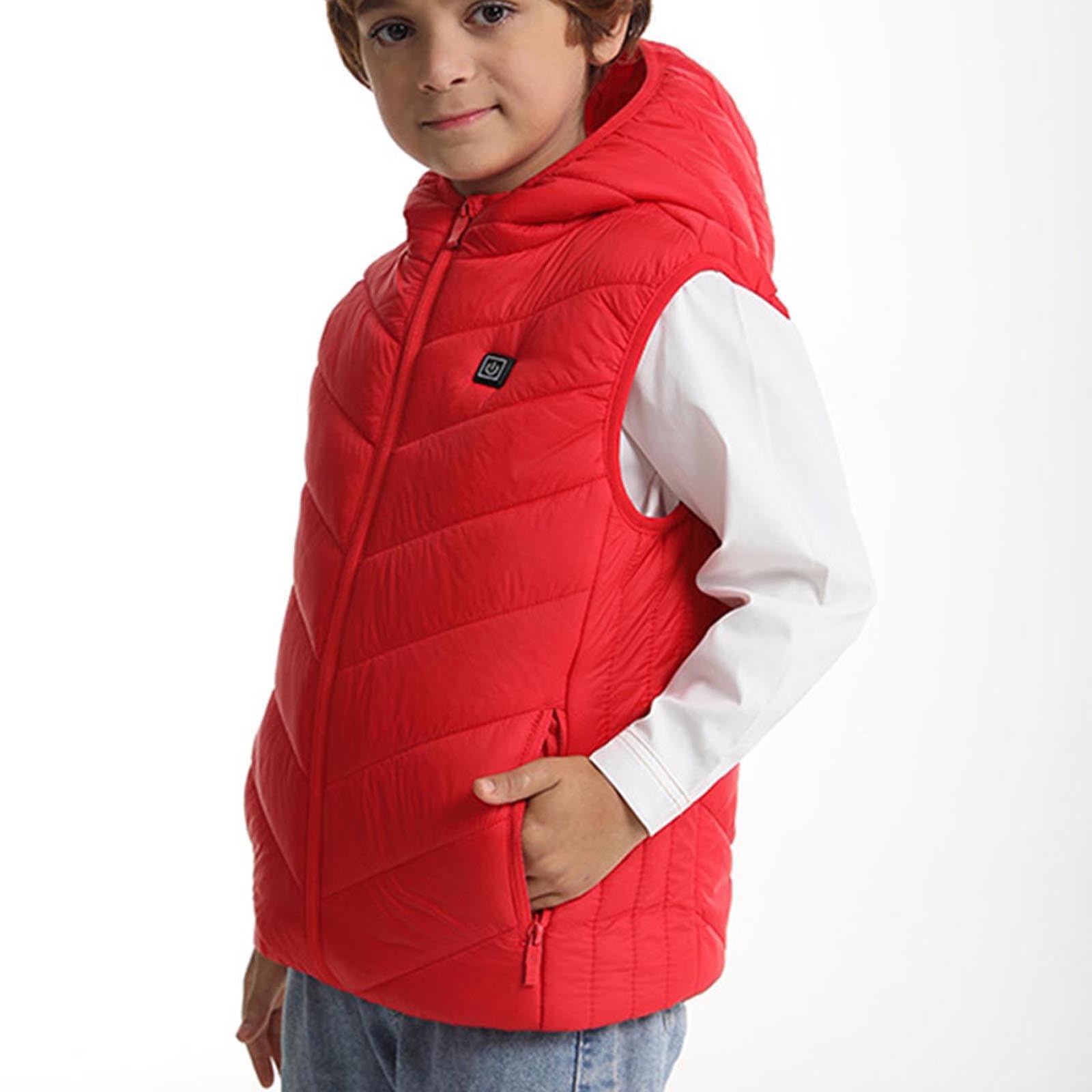 Gilet Chauffante Enfants Veste à Capuche Sans Manche Doudoune Chauffant USB avec 10 Zones de Chauffage Blouson Décontractée Confortable Vêtements Coupe-Vent Imperméable d'extérieurer