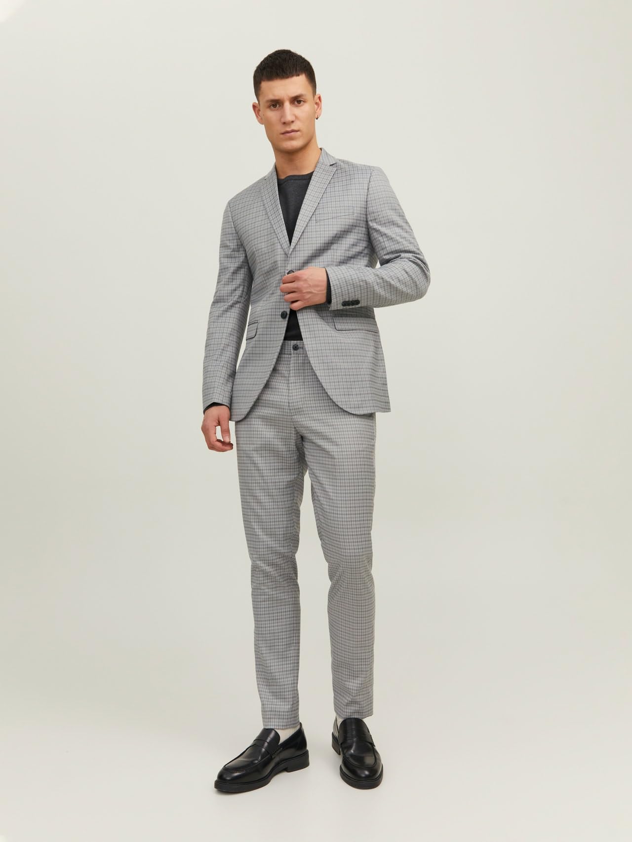 JACK & JONES Jprfranco Check Suit Sn garnitur męski, Light Grey Melange/Checks: super slim fit, 54