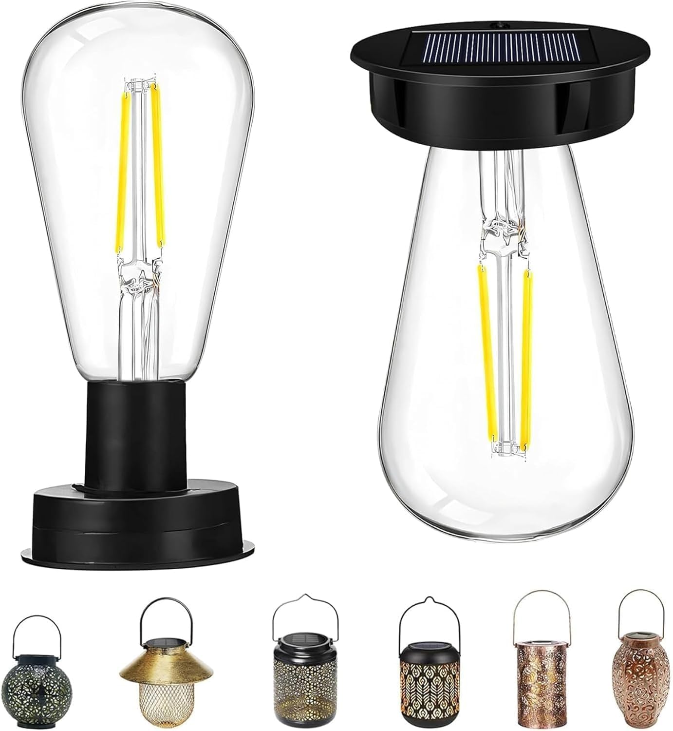 Solarleuchten Ersatzteile Solar Glühbirnen für Draußen Wetterfest Garten Solarleuchten Ersatz Top mit Heller LED Glühbirne Solar Ersatzdeckel Solarpanel für Solarlaterne Solarlampen Außen (8cm-2PCS)