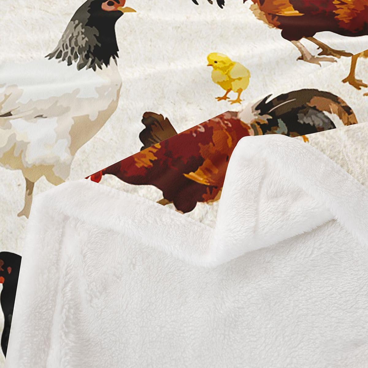 Cute Chicken Bed Blankets Twin 60x80 Inch,Colorful Rooster Throw Blanket for Kids Boys Girls Children Farm Animal Sherpa Blanket Women Men Teens Funny Rustic Farmhouse Fuzzy Blanket for Sofa Bed Couch