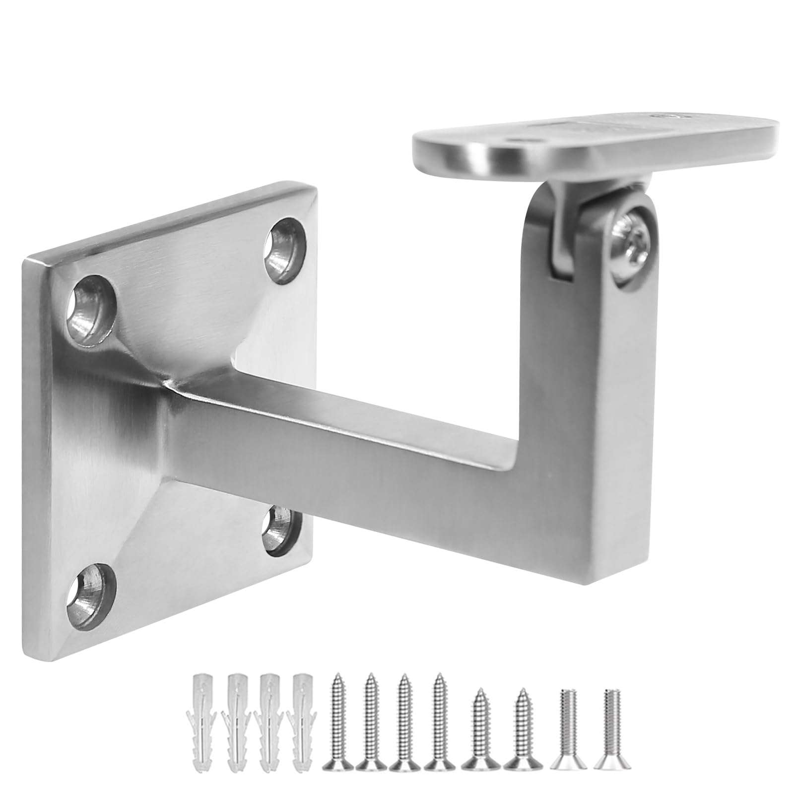 304 Stainless Steel Handrail Brackets, Adjustable Swivel Stair Railing Bracket, Satin Finish Wall Mount for Stair Railing Indoor Outdoor - 1 Pack