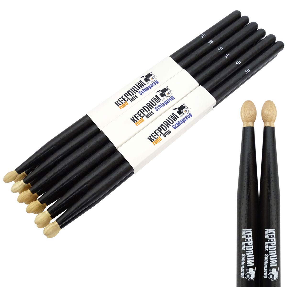 Keepdrum 5BB Black American Hickory baquetas Negro 6 pares Black acabado