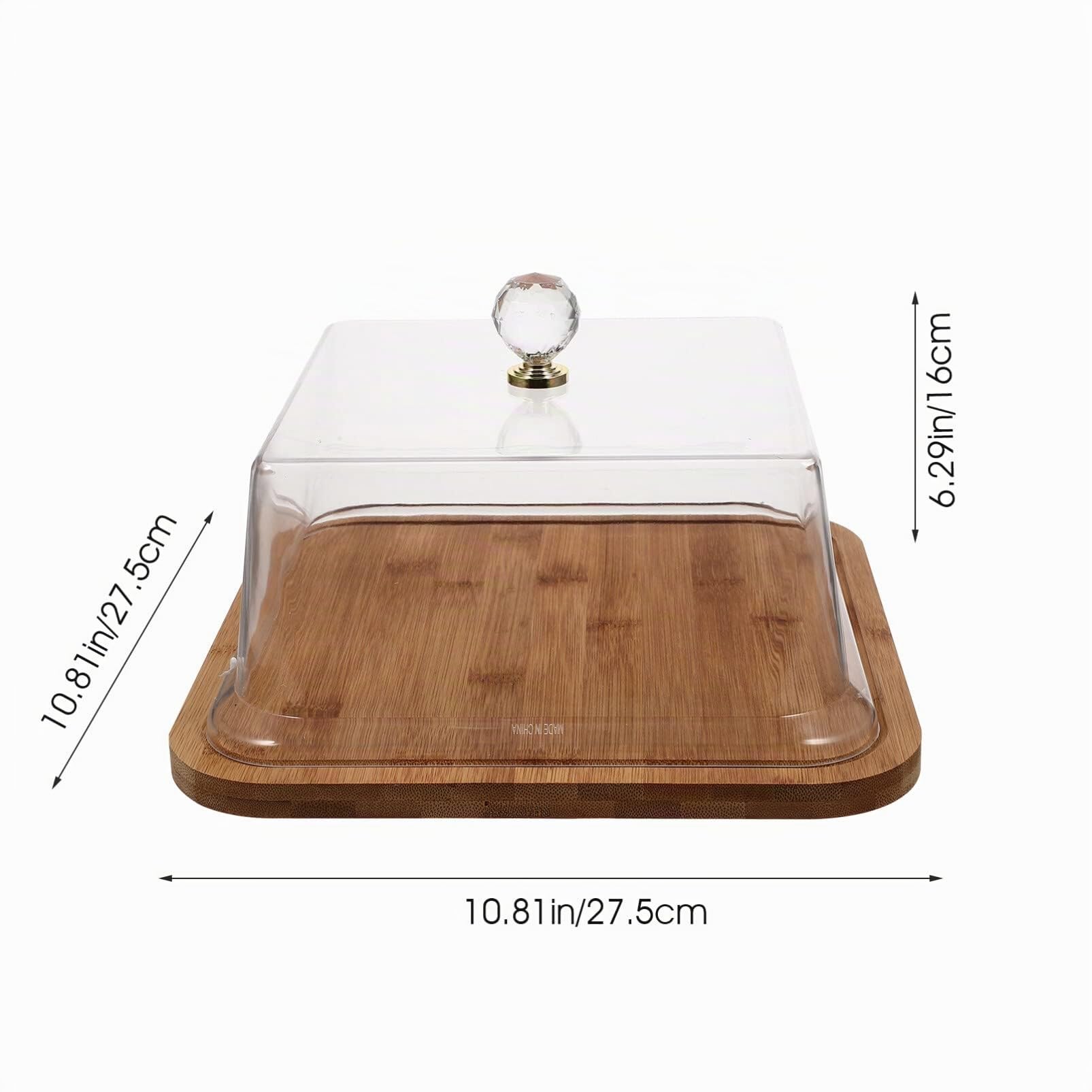 BESTonZON Soporte De Madera para Pasteles con Cúpula Bandeja Cuadrada para Servir Pasteles con Tapa Acrílica Servidor De Exhibición De Postres Tabla De Quesos para Charcutería para