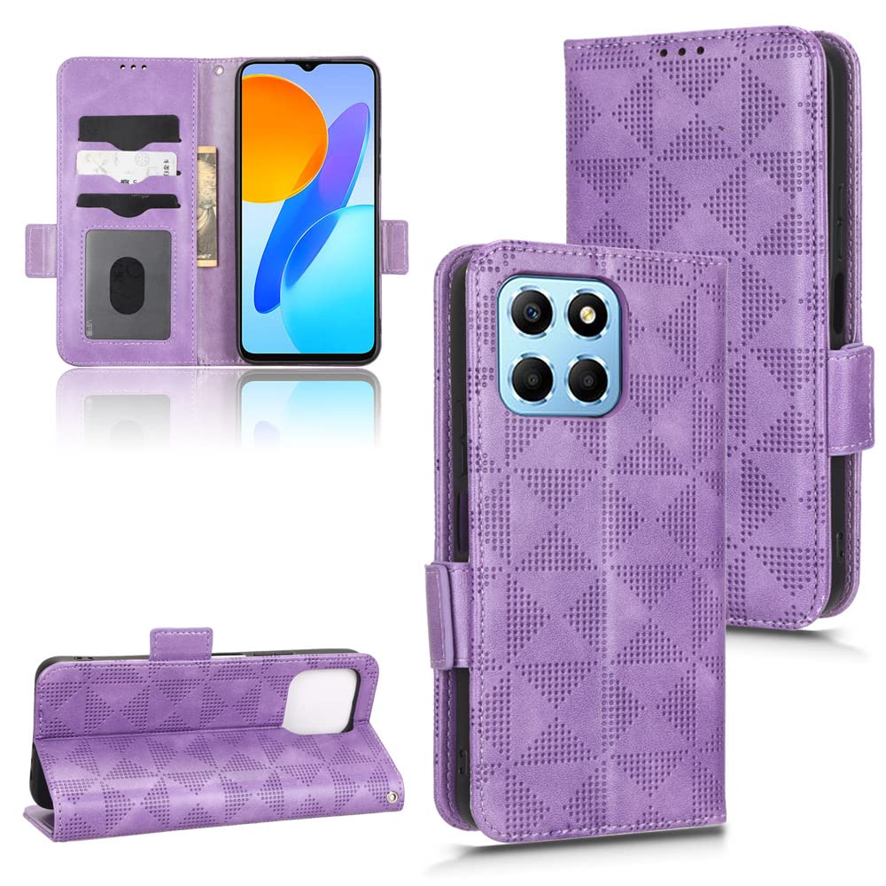 Case for Honor X6 4G, X8 5G, X6S 4G - Purple Geometric Faux Leather Flip Stand Case Cover with Card Slot, Money Pocket and Kickstand