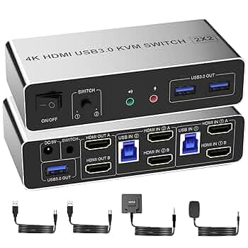 デュアルモニター USB3.0 KVM 切替器 2入力2出力 未使用 デュアルモニター USB3.0 KVM 切替器 2入力2出力 未使用