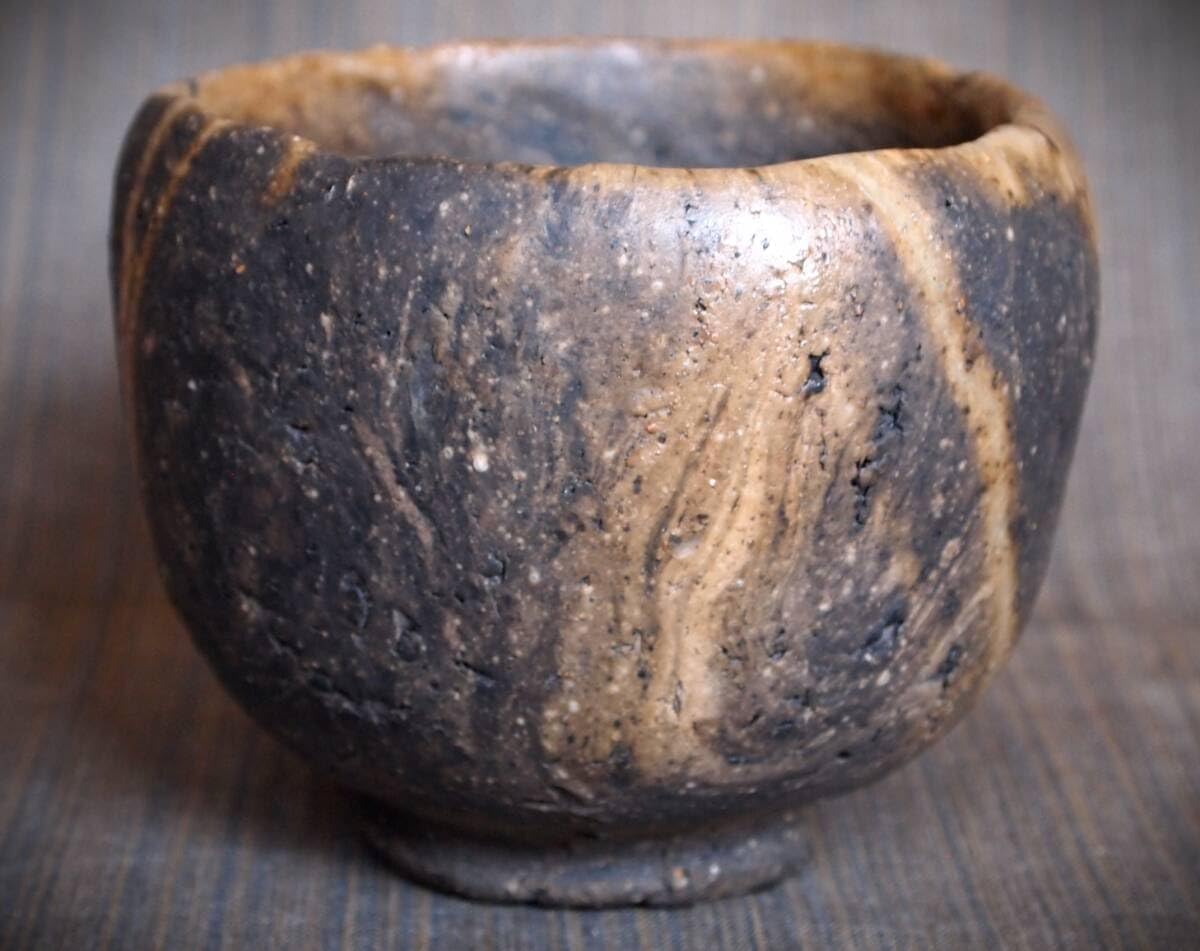 川端文男 備前自然練込茶碗 共箱共布しおり付 【陶酔】 川端文男 備前