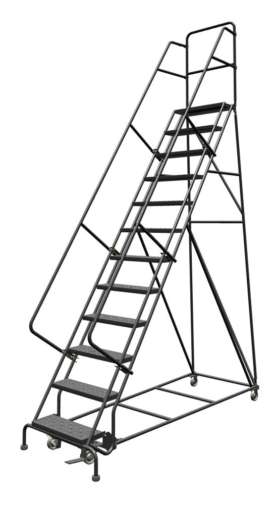 Tri-Arc KDSR112246 12-Step Steel Rolling Industrial and Warehouse Ladder with Handrails and 24" Wide Perforated Tread