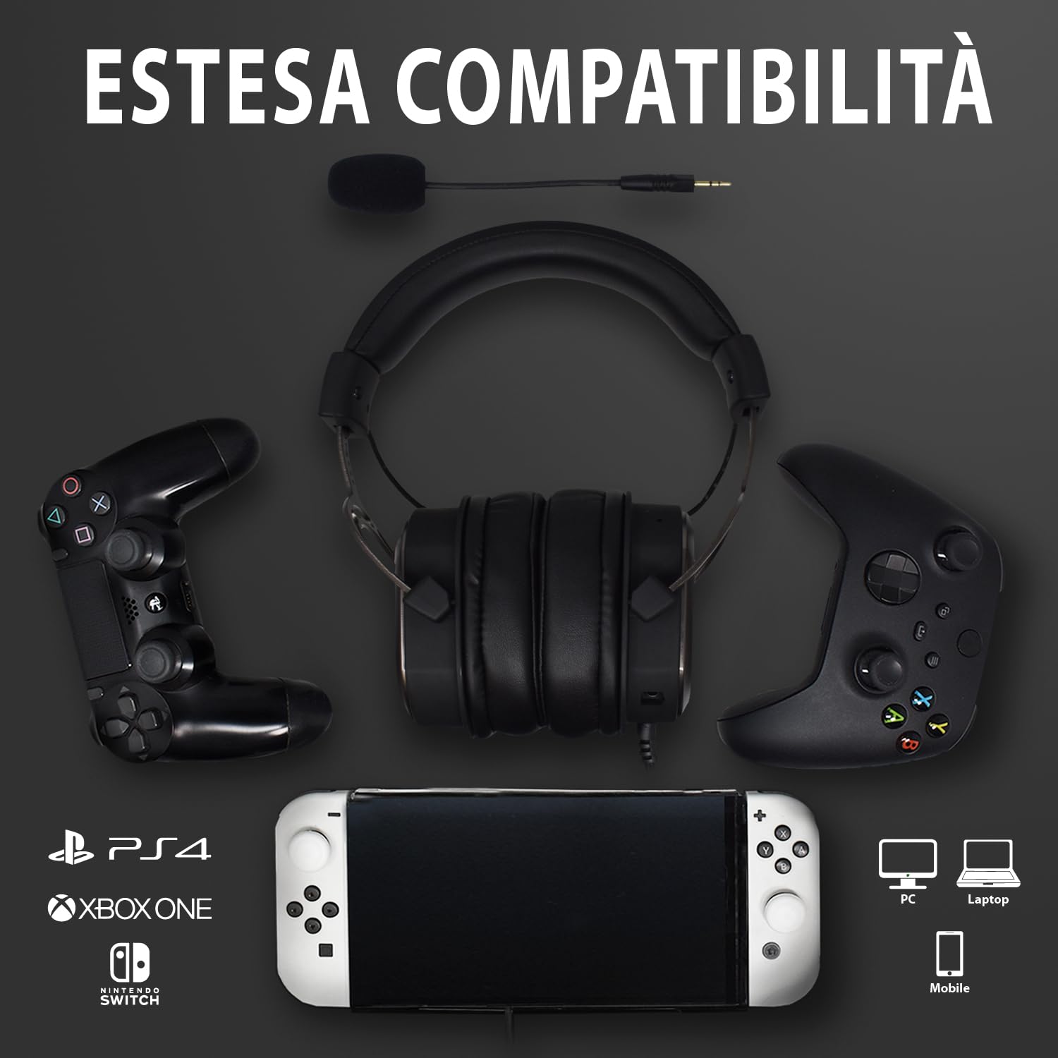SPYCO - Cuffie Gaming Impulse HE-122, Audio 7.1 Surround, Driver 50 mm, Microfono Omnidirezionale, Compatibili con PC, Mac, Xbox One, PS4, Switch, Nero e Argento